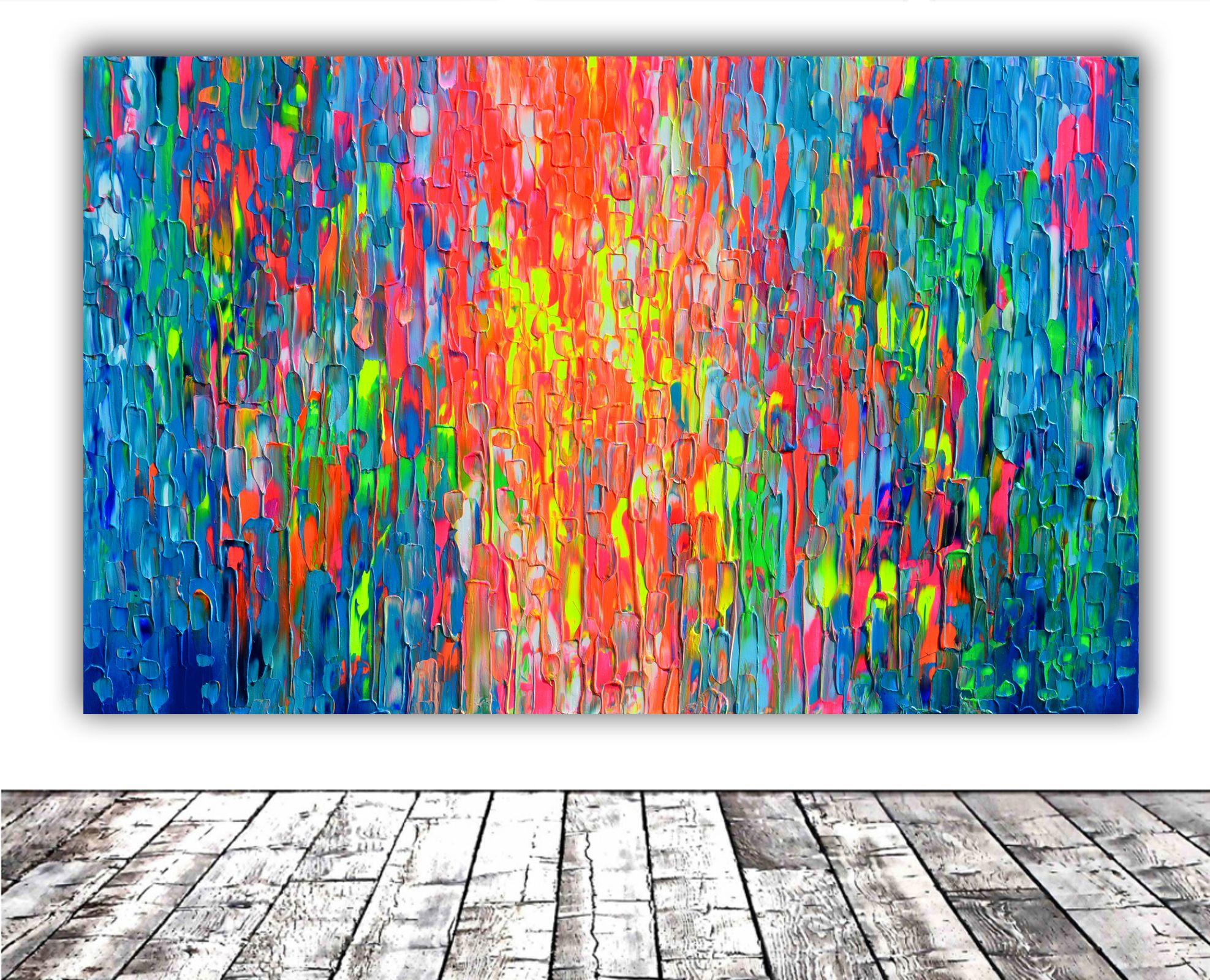 Happy Gypsy Girl Dancing in Berlin, Painting, Acrylic on Canvas - Blue Abstract Painting by SOOS TIBERIU