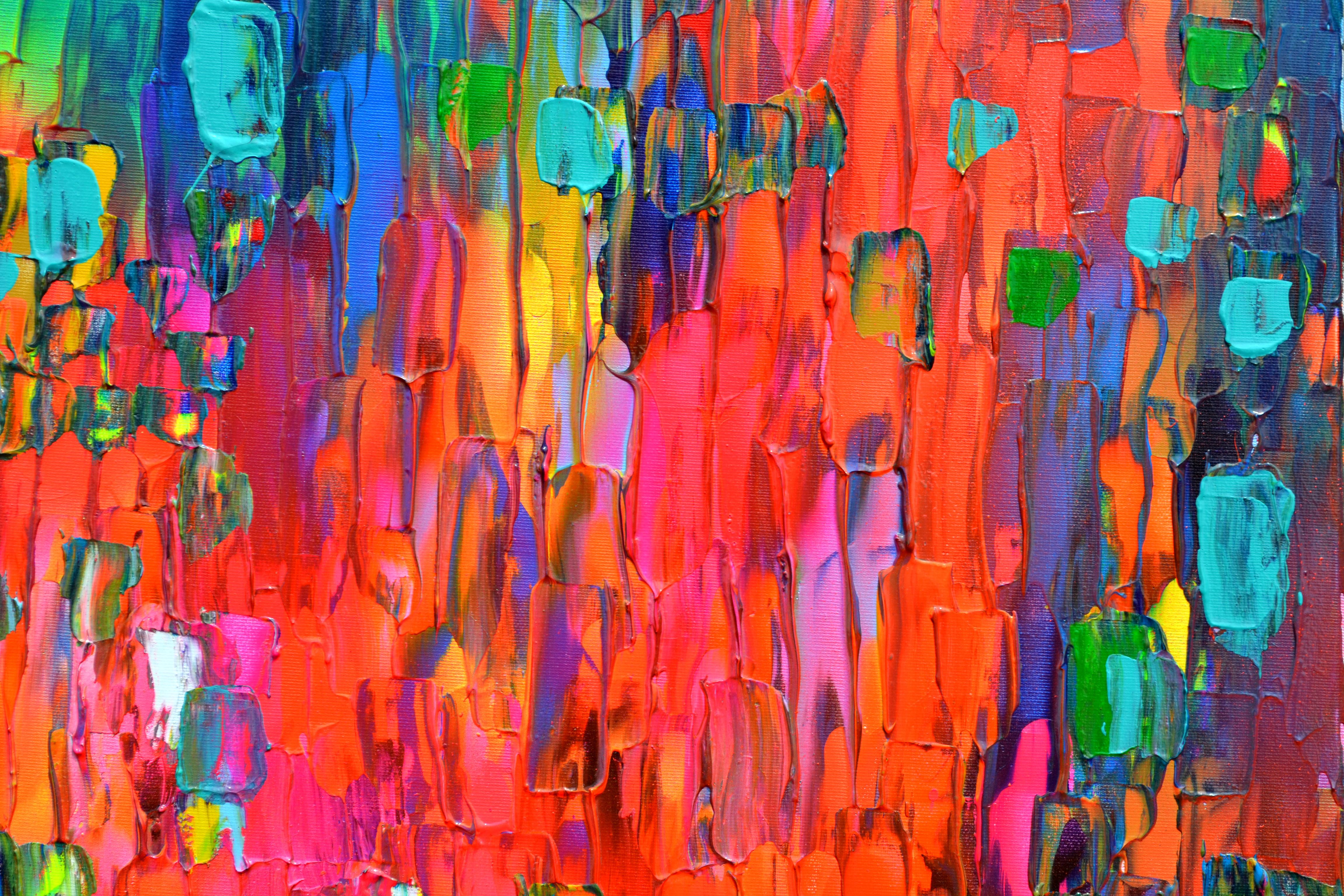 Uno splendido quadro vibrante pronto da appendere. Questo fantastico quadro può essere collocato al centro di un grande spazio come centro focale.
Dimensioni: 80x80X2 cm, 31,5x31,5x0,8 pollici.
La tecnica che utilizzo è: tela tesa su pesanti telai