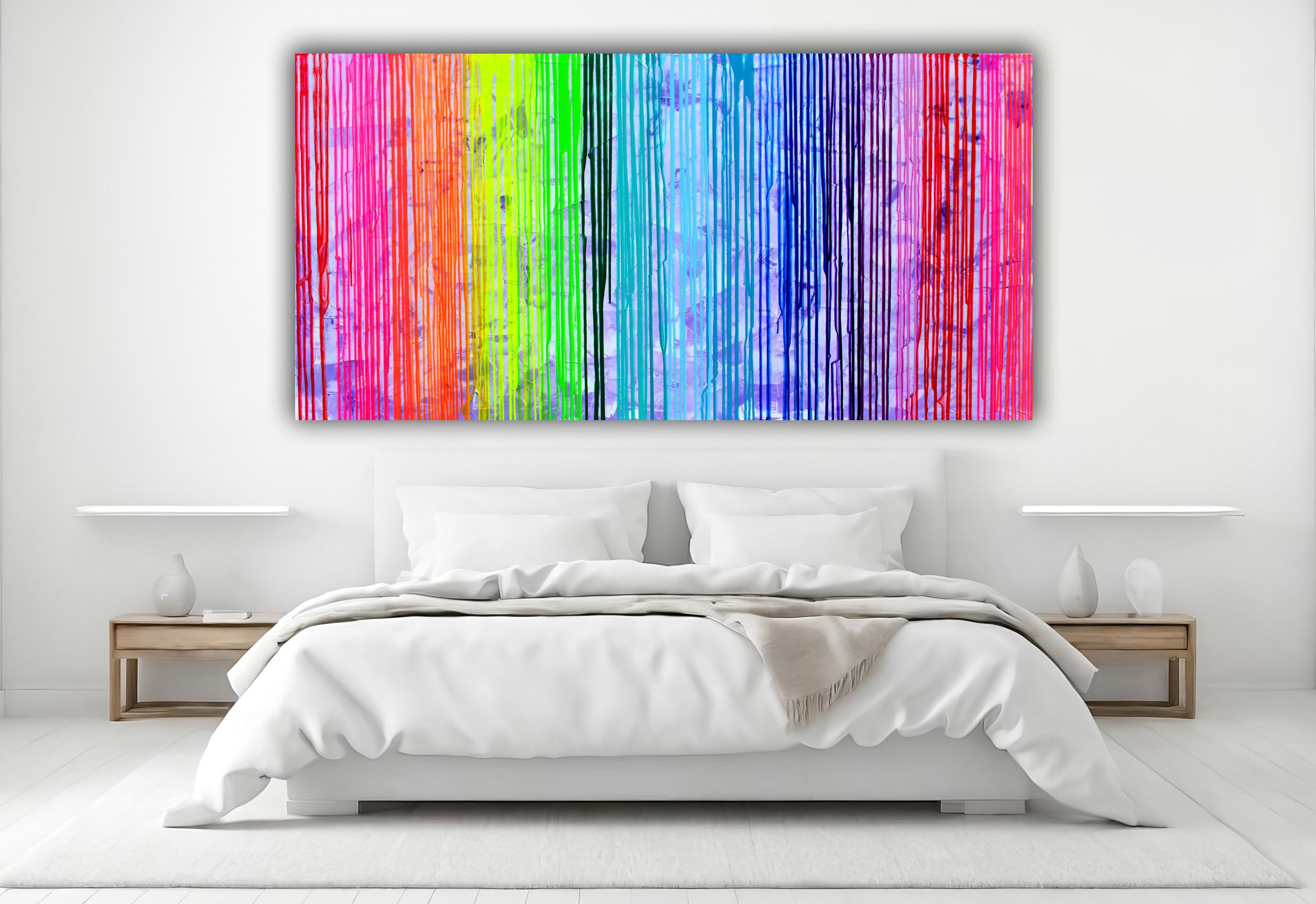 Melted Rainbow - Large Abstract Painting 60x30 inches 63x31.5 in - Gray Interior Painting by SOOS TIBERIU