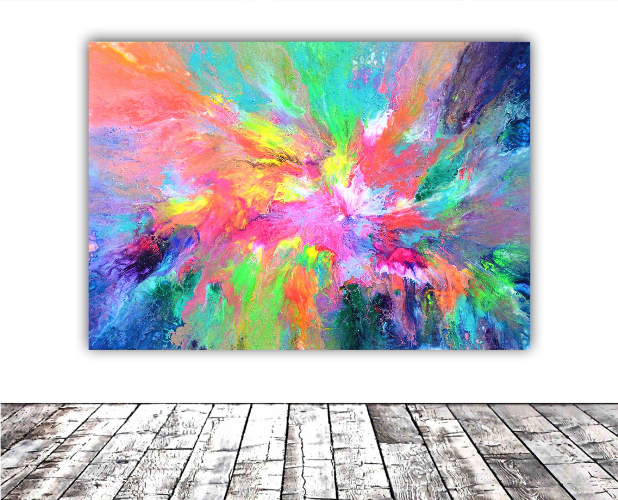 Pastel Abstract 1 - Large Fluid Colorful Painting, Painting, Acrylic on Canvas - Brown Abstract Painting by SOOS TIBERIU