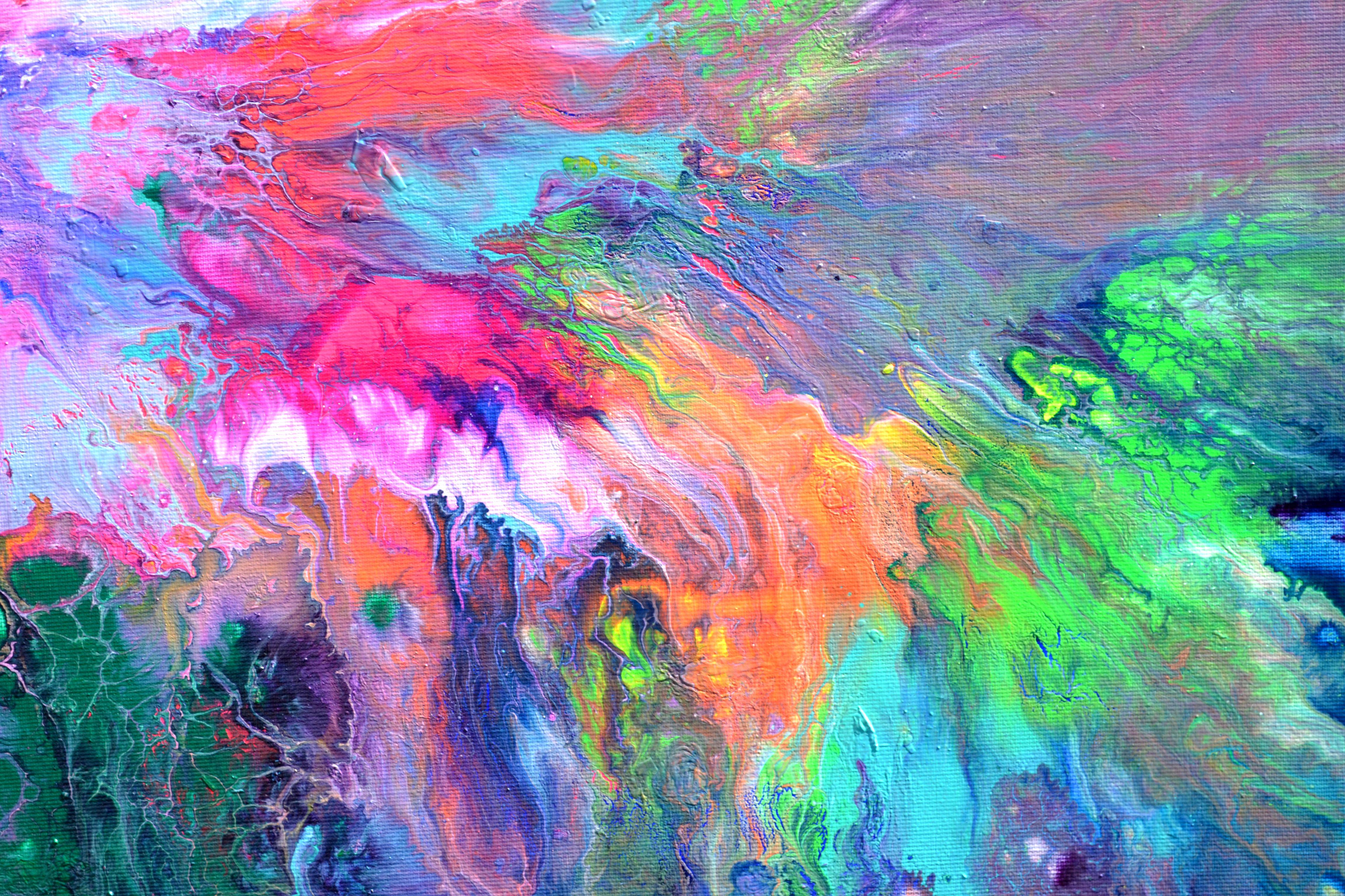 READY TO HANG - GALLERY QUALITY  This amazing piece of fine art is 100% handmade painting.  The technique I used: stretched heavy canvas on resistant 3D wooden reinforced chassis, professional neon acrylics and professional acrylic pigments. At the