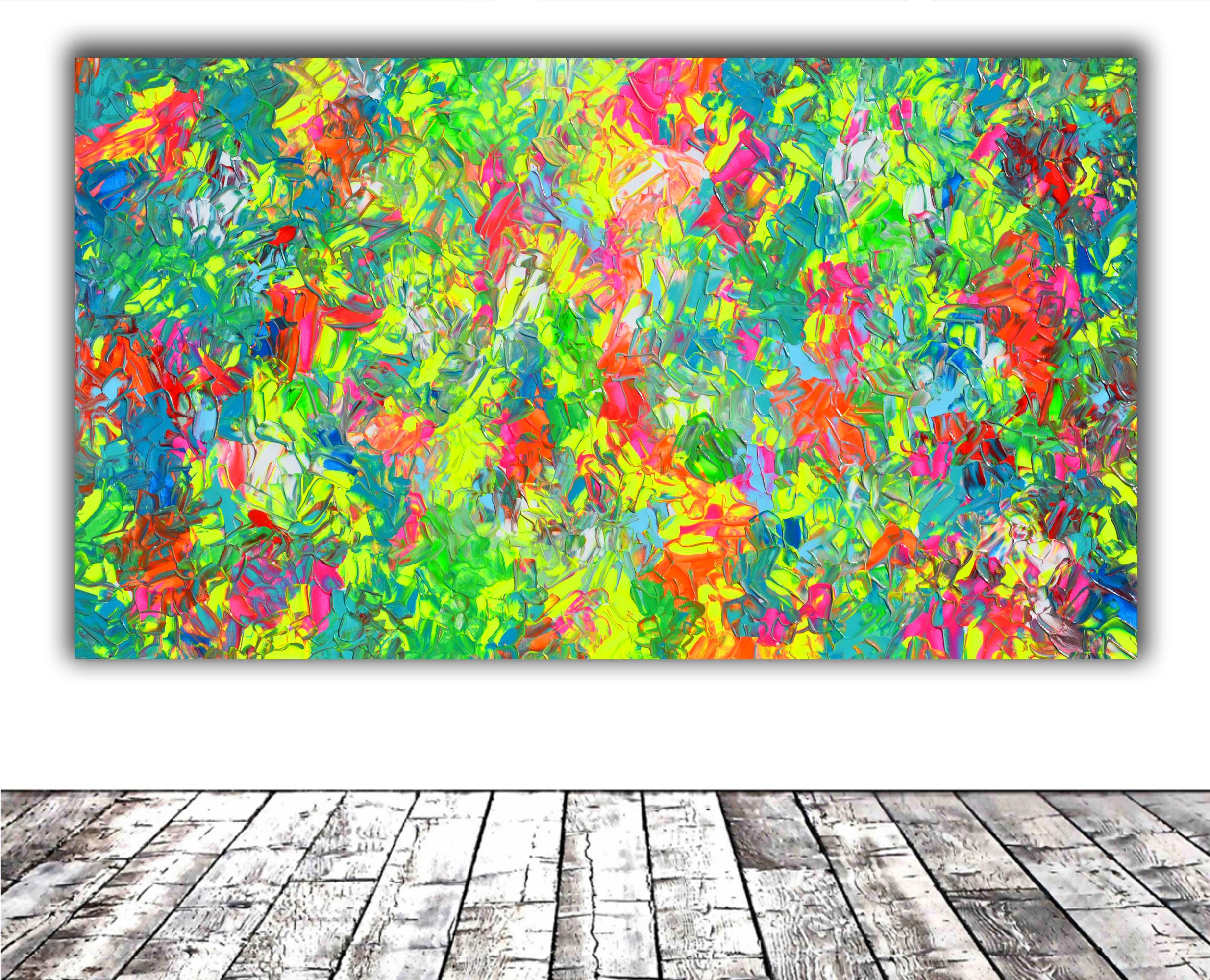 Psychedelic Dyschromy 3 - Large Colorful Abstract Relief Textured Pallet Knife - Painting by SOOS TIBERIU