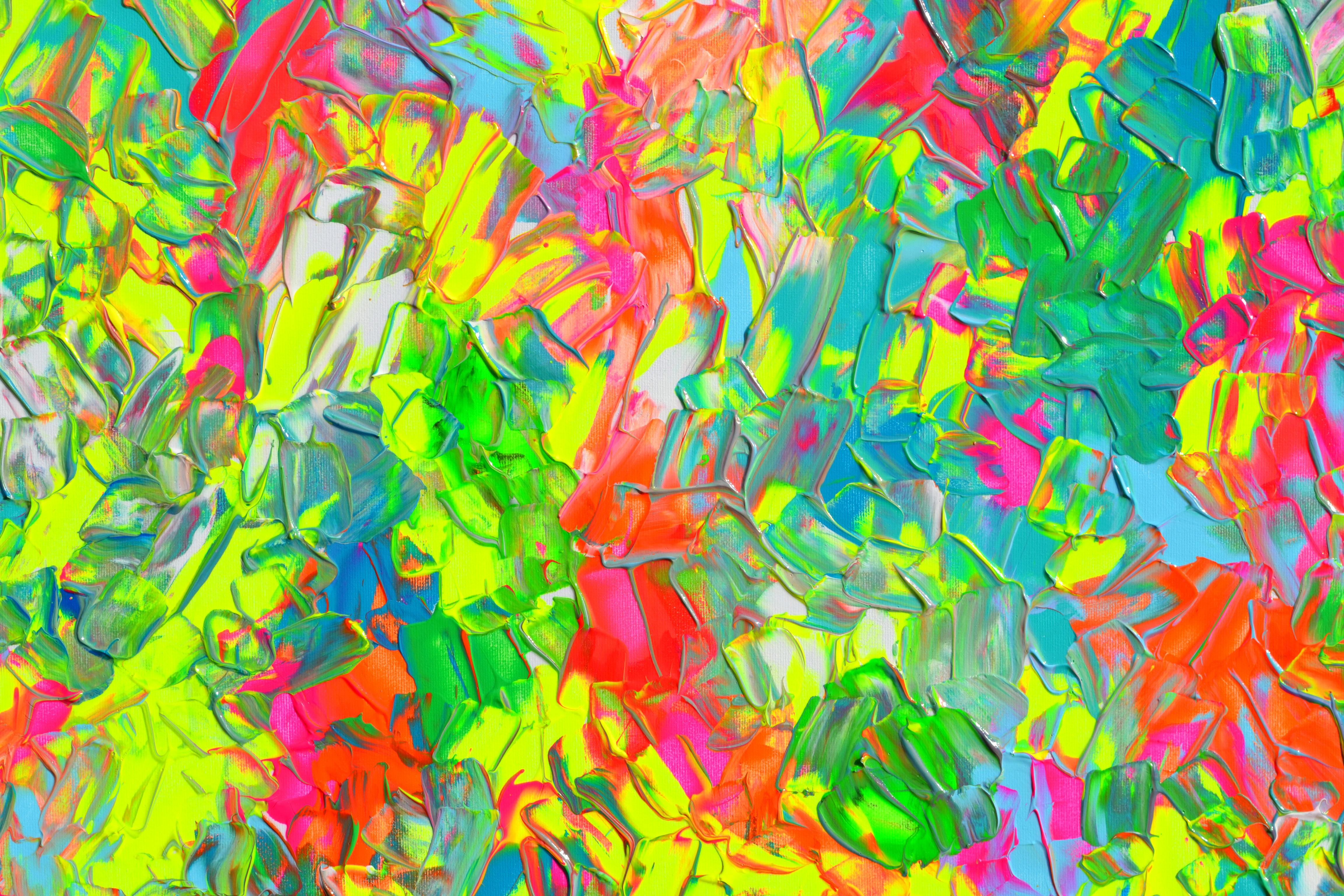 Psychedelic Dyschromy 3 - Großes farbenfrohes, abstraktes Relief-Messer mit strukturiertem Palettenmesser (Abstrakt), Painting, von SOOS TIBERIU