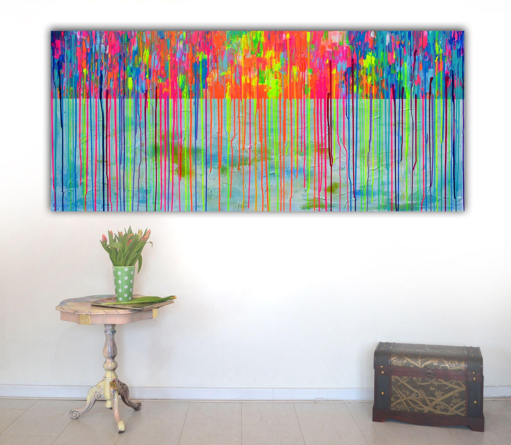 READY TO HANG - GALLERY QUALITY - FREE SHIPPING - with the edges painted.  A very beautiful colourful textured large abstract painting combined with very calm and peaceful rusty area, the focal point of your main room.  You can see some examples of