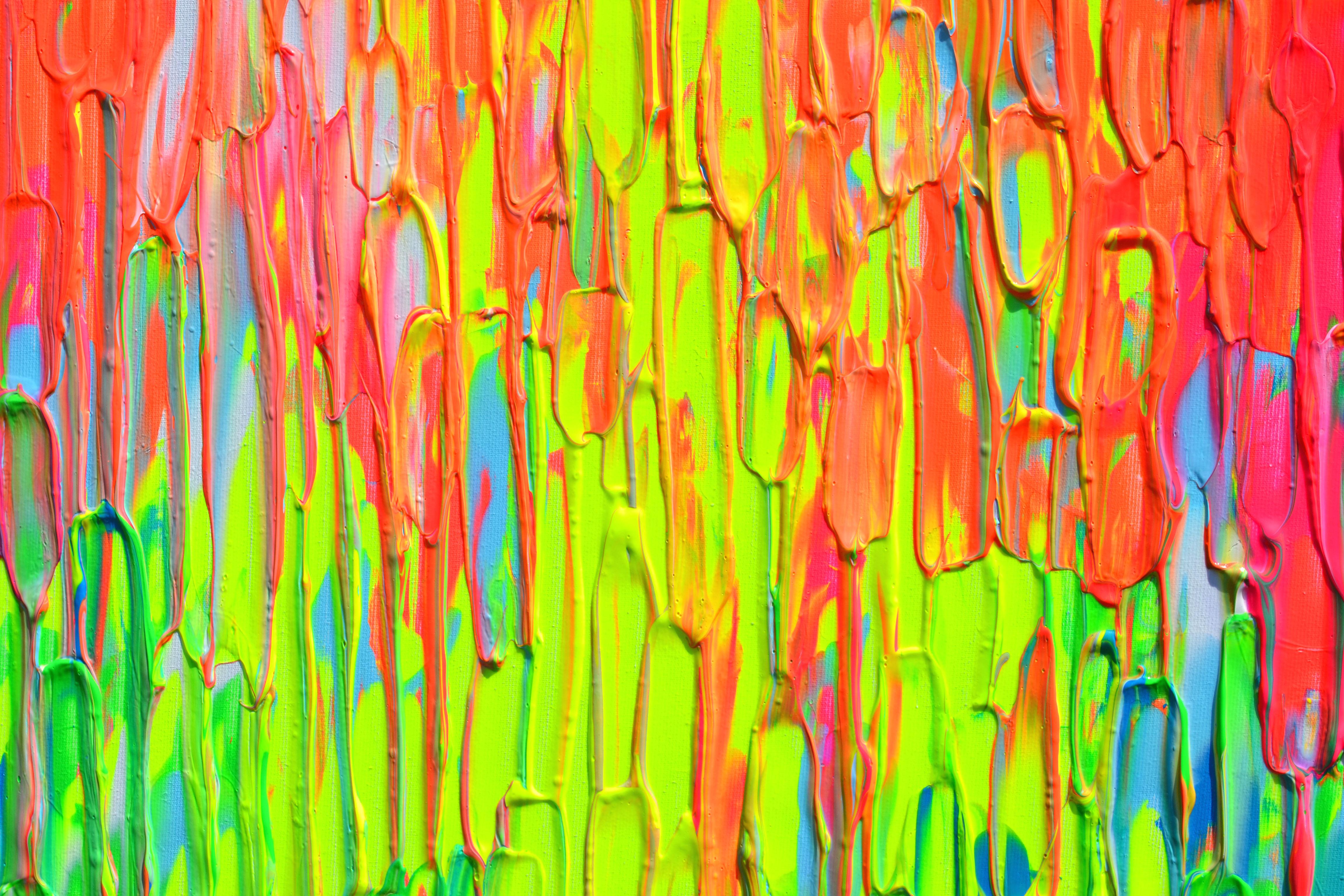 Rainbow Rain - Large Pallet Knife Textured Colorful Abstract Painting For Sale 5