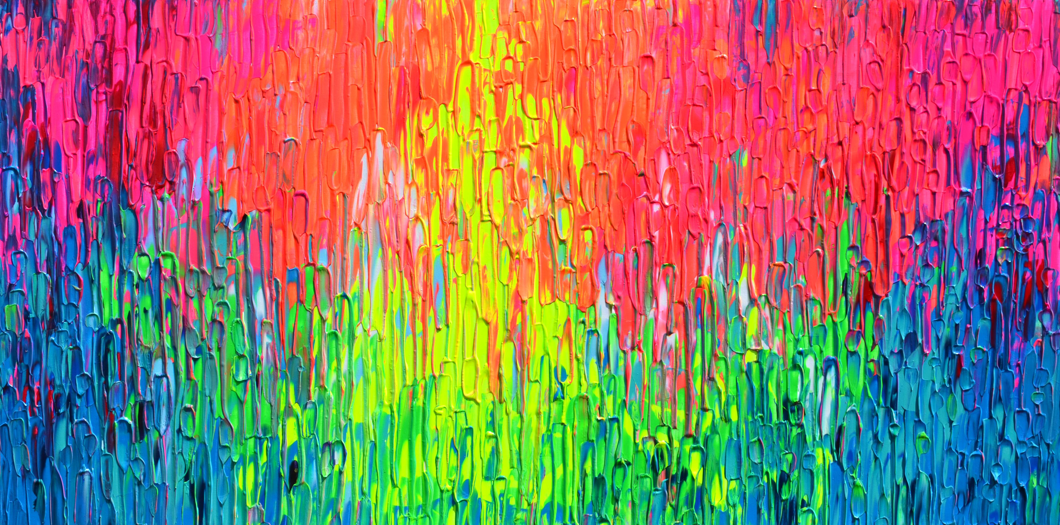 This artwork is shipping UNMOUNTED and ROLLED UP in a tube with FREE SHIPPING. 
In crafting this piece, I poured my soul into an exuberant celebration of color and movement, using the palette knife's bold strokes to invite a dance of joy and