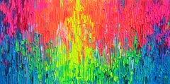 Rainbow Rain - Large Textured Abstract, Painting, Acrylic on Canvas