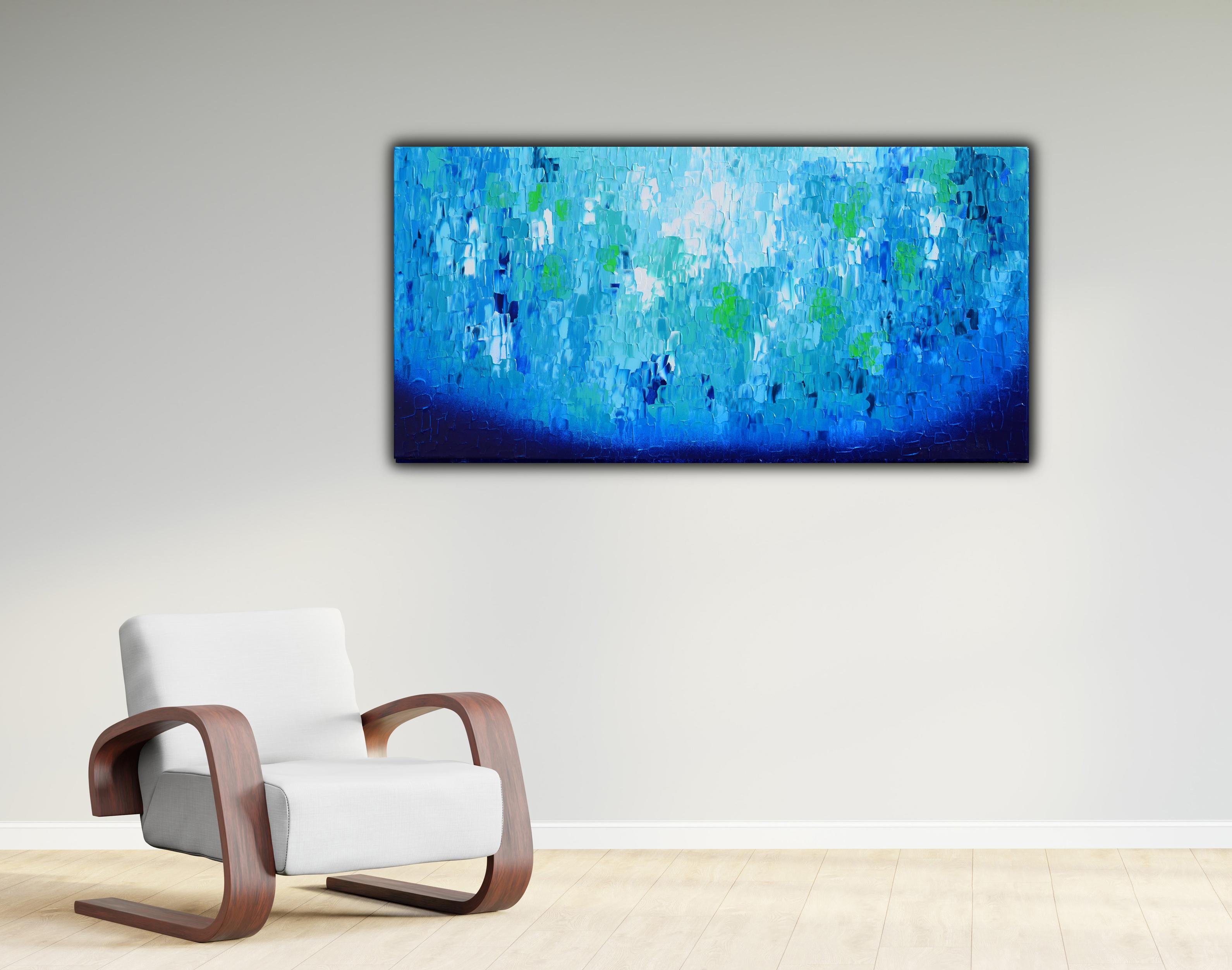 Rilievo blu 18 - Pittura astratta a rilievo blu di grandi dimensioni con coltello a paletta - Painting di SOOS TIBERIU