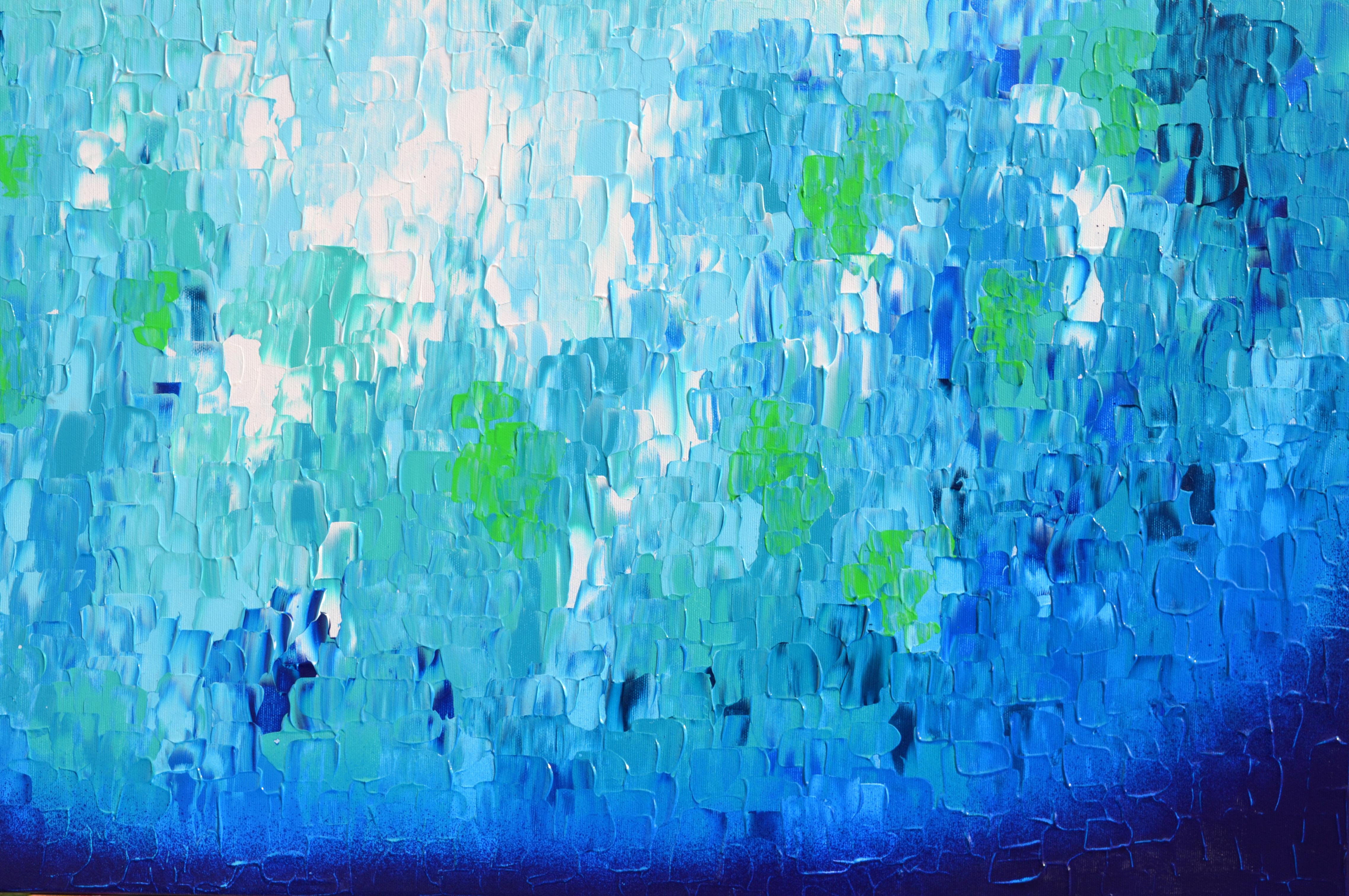 Rilievo blu 18 - Pittura astratta a rilievo blu di grandi dimensioni con coltello a paletta - Painting Astratto di SOOS TIBERIU