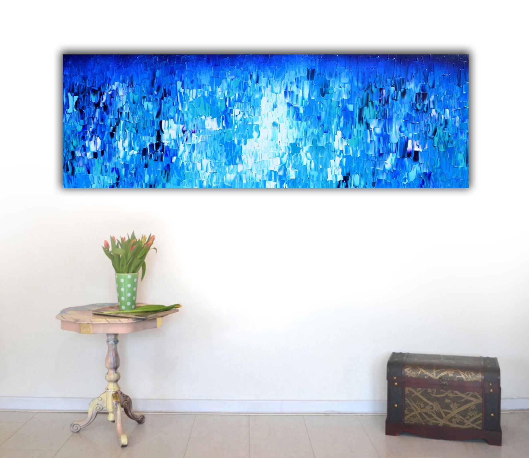 Rilievo blu 20 - Grande rilievo astratto blu Pittura con texture oceano a coltello - Painting di SOOS TIBERIU