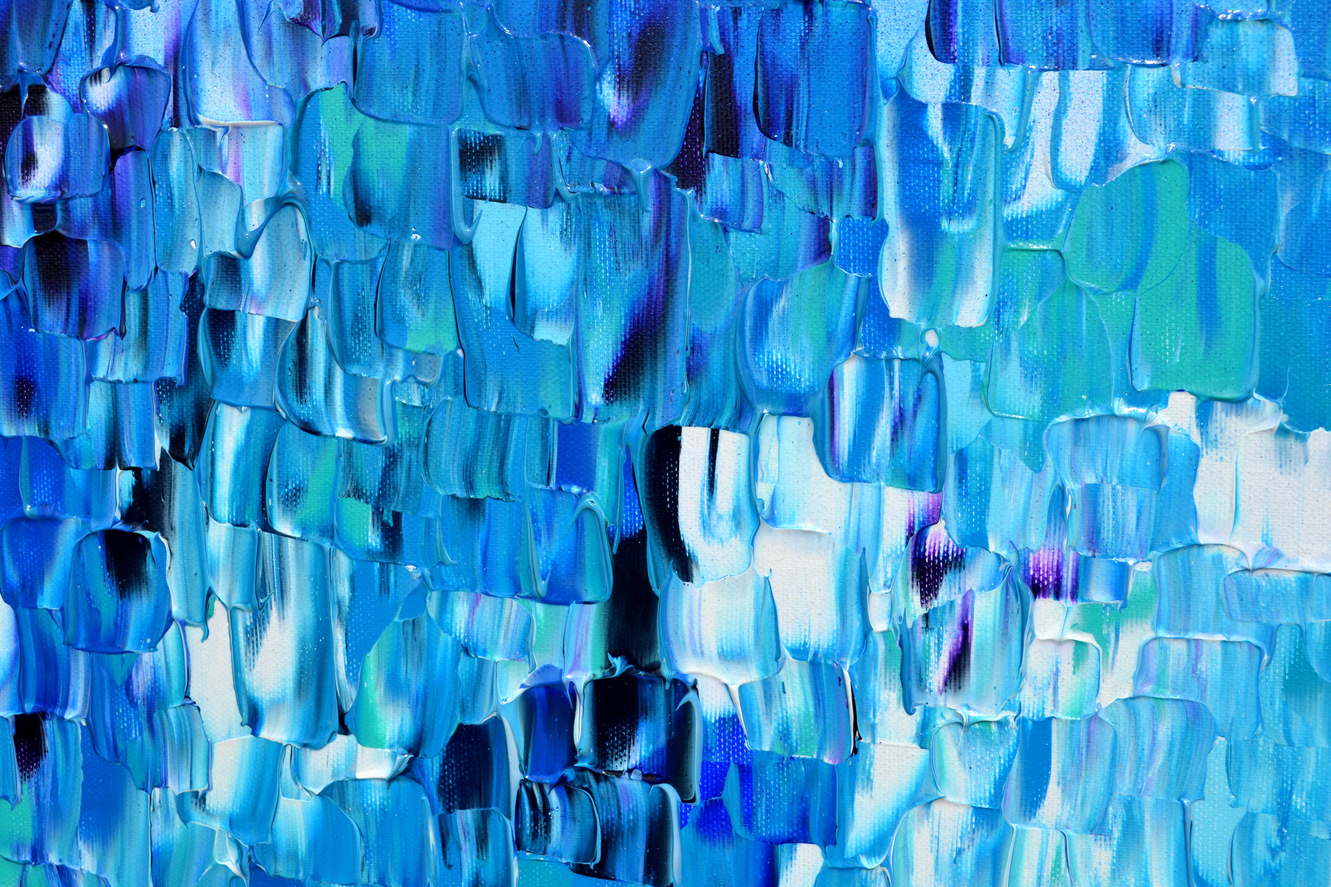 Rilievo blu 20 - Grande rilievo astratto blu Pittura con texture oceano a coltello - Painting Astratto di SOOS TIBERIU