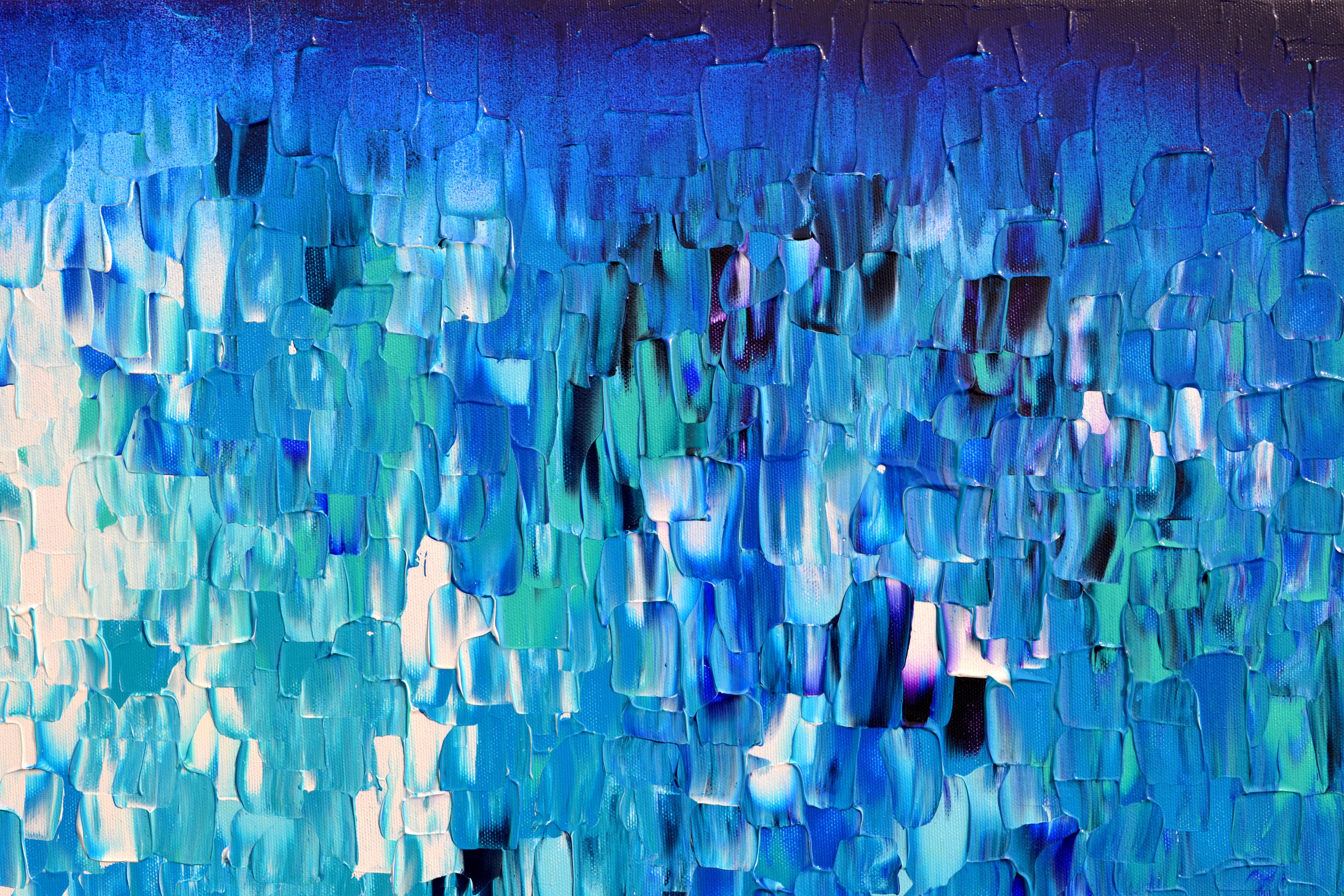 Rilievo blu 20 - Grande rilievo astratto blu Pittura con texture oceano a coltello in vendita 1