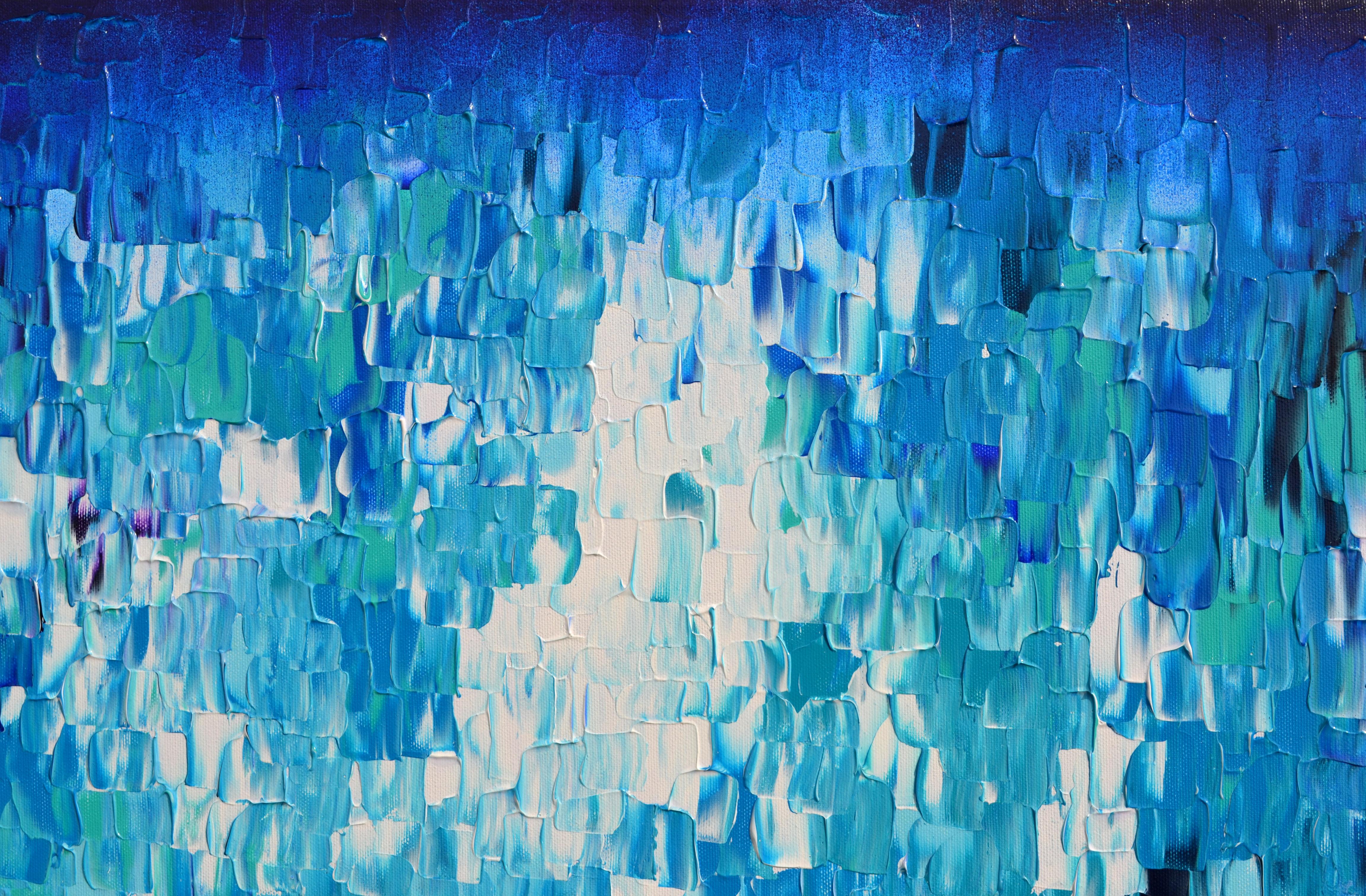 Rilievo blu 20 - Grande rilievo astratto blu Pittura con texture oceano a coltello in vendita 2
