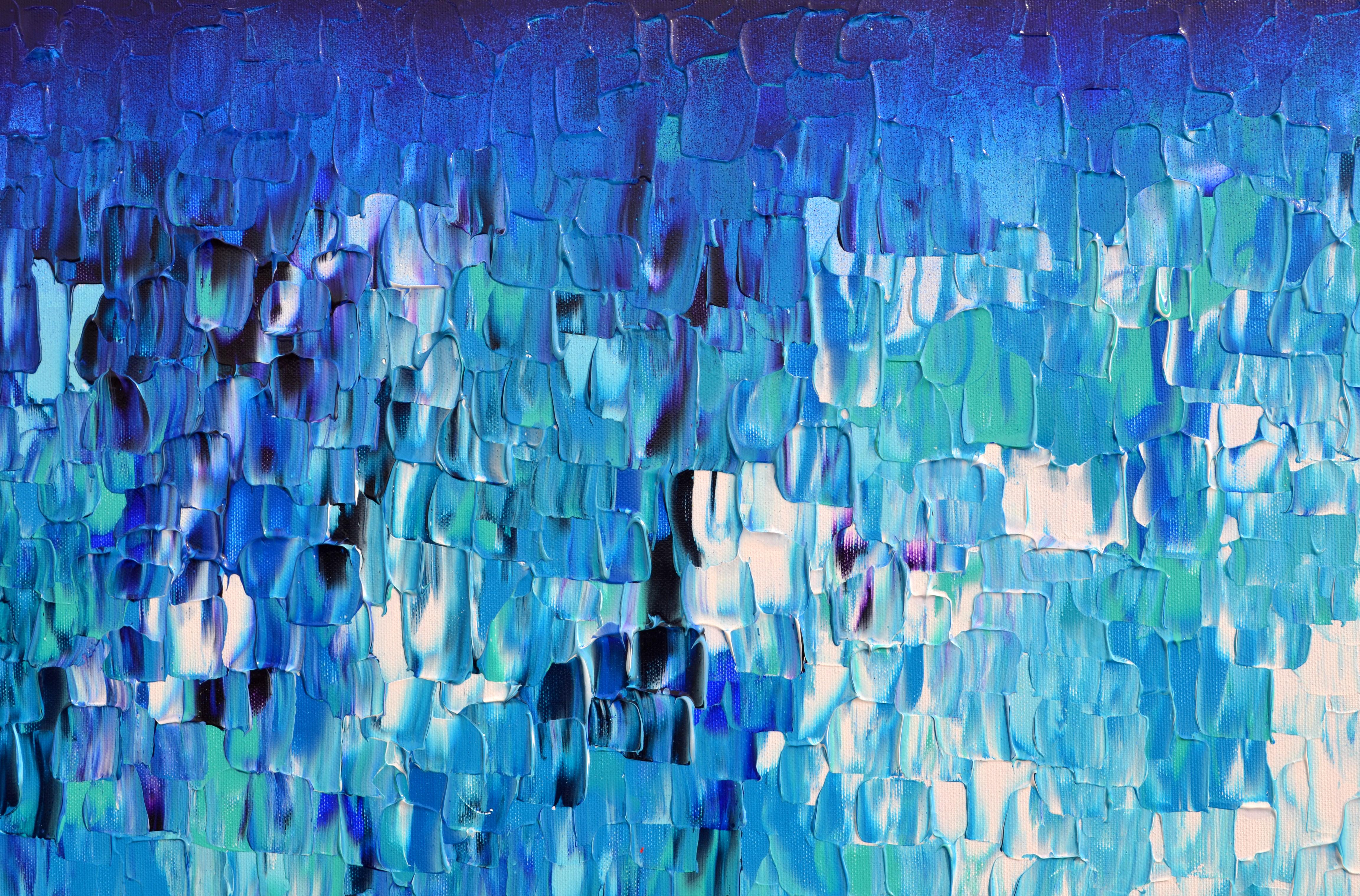 Rilievo blu 20 - Grande rilievo astratto blu Pittura con texture oceano a coltello in vendita 3