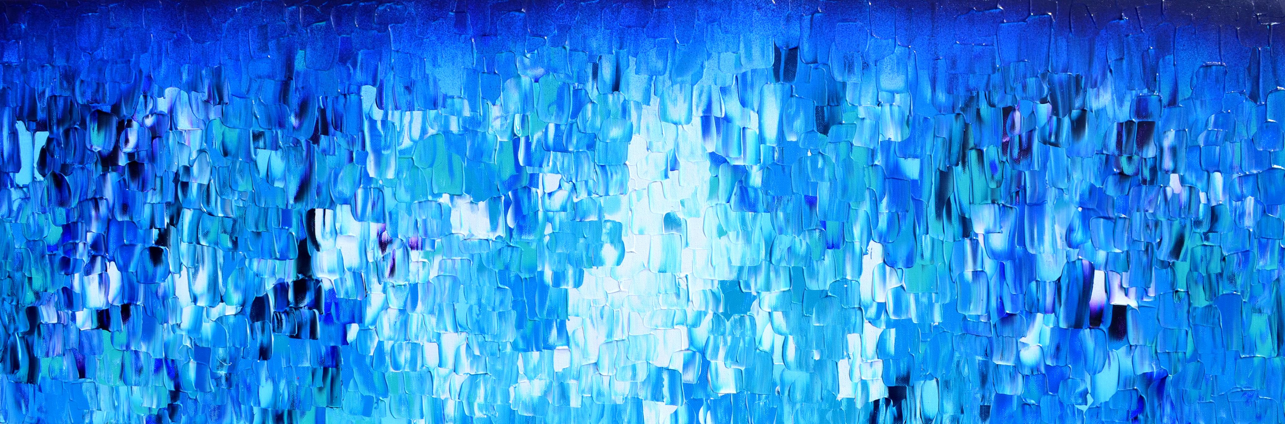 Abstract Painting di SOOS TIBERIU - Rilievo blu 20 - Grande rilievo astratto blu Pittura con texture oceano a coltello