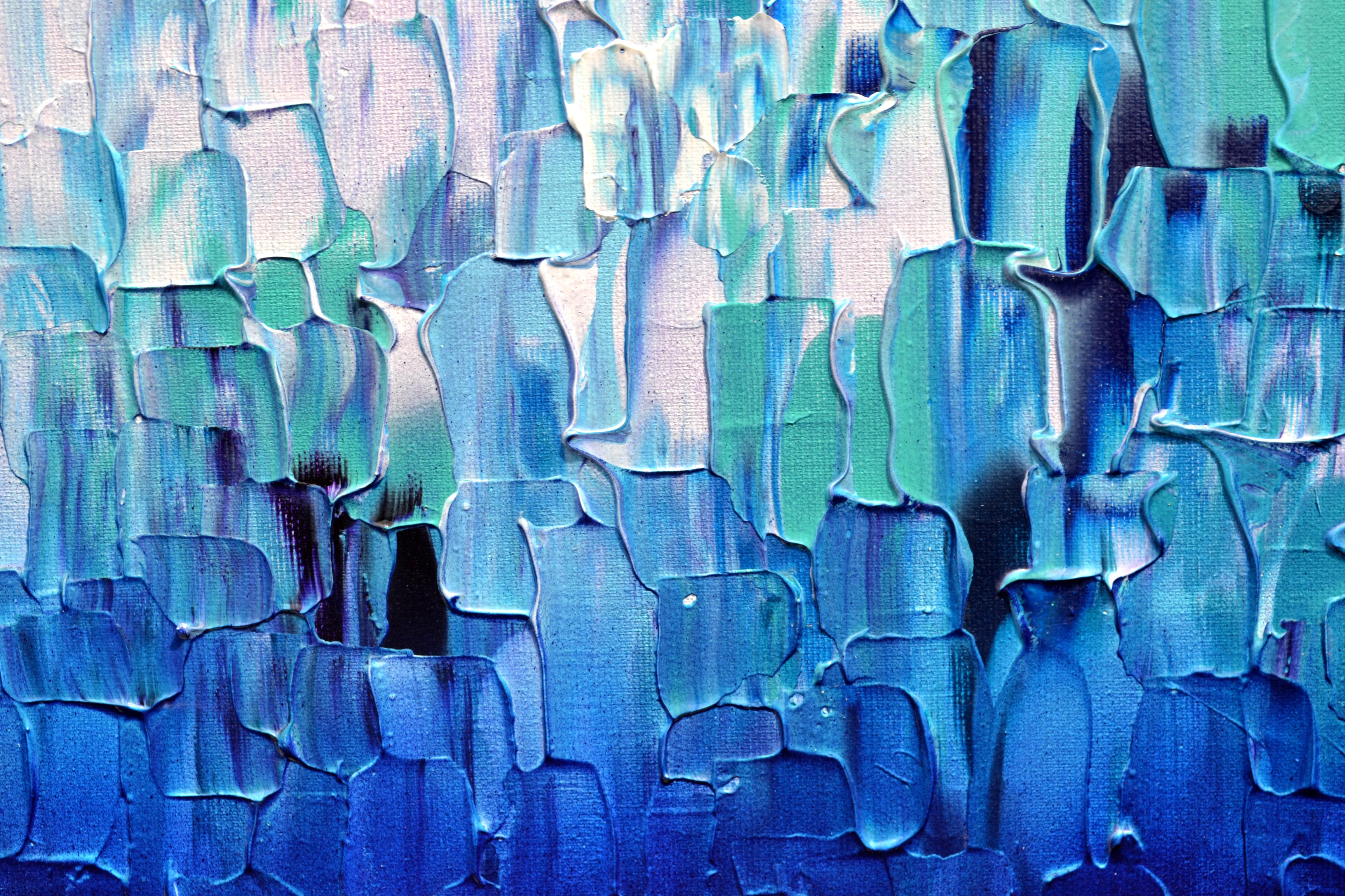 Relief Blue 21 - Large Blue Abstract Relief Pallet Knife Ocean Texture Painting For Sale 8
