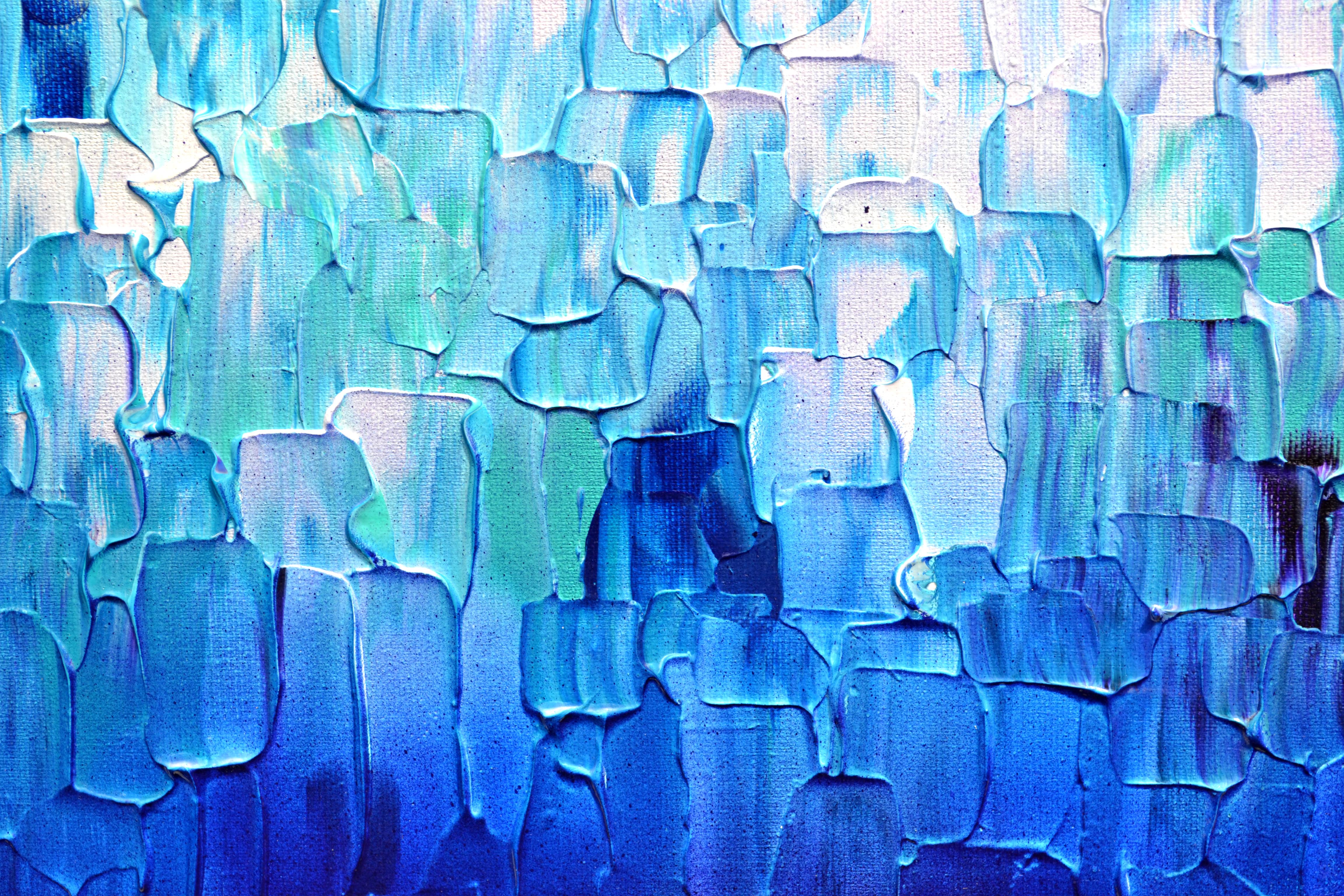 Relief Blue 21 - Large Blue Abstract Relief Pallet Knife Ocean Texture Painting For Sale 9