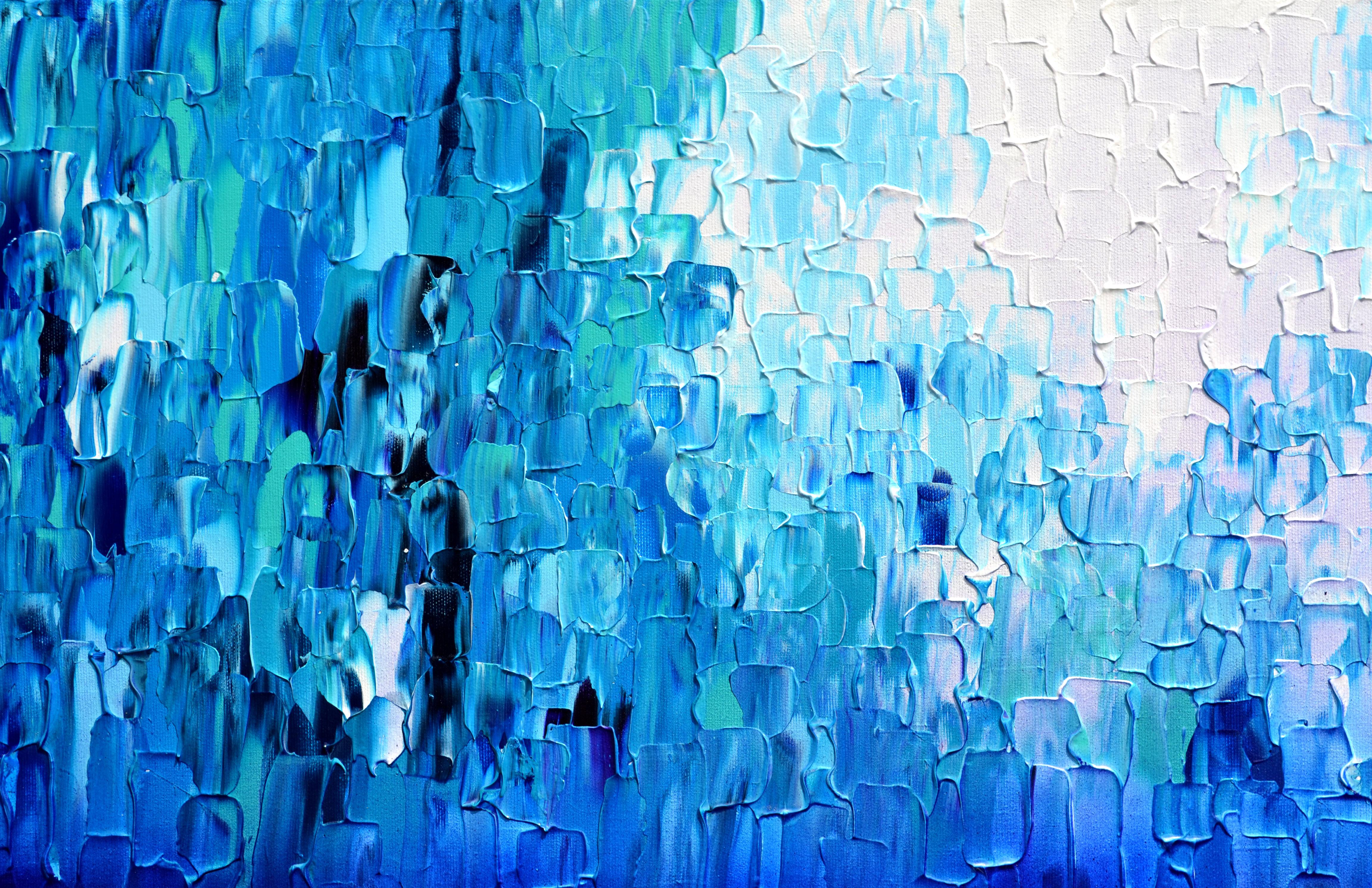 Relief Blue 21 - Large Blue Abstract Relief Pallet Knife Ocean Texture Painting For Sale 2