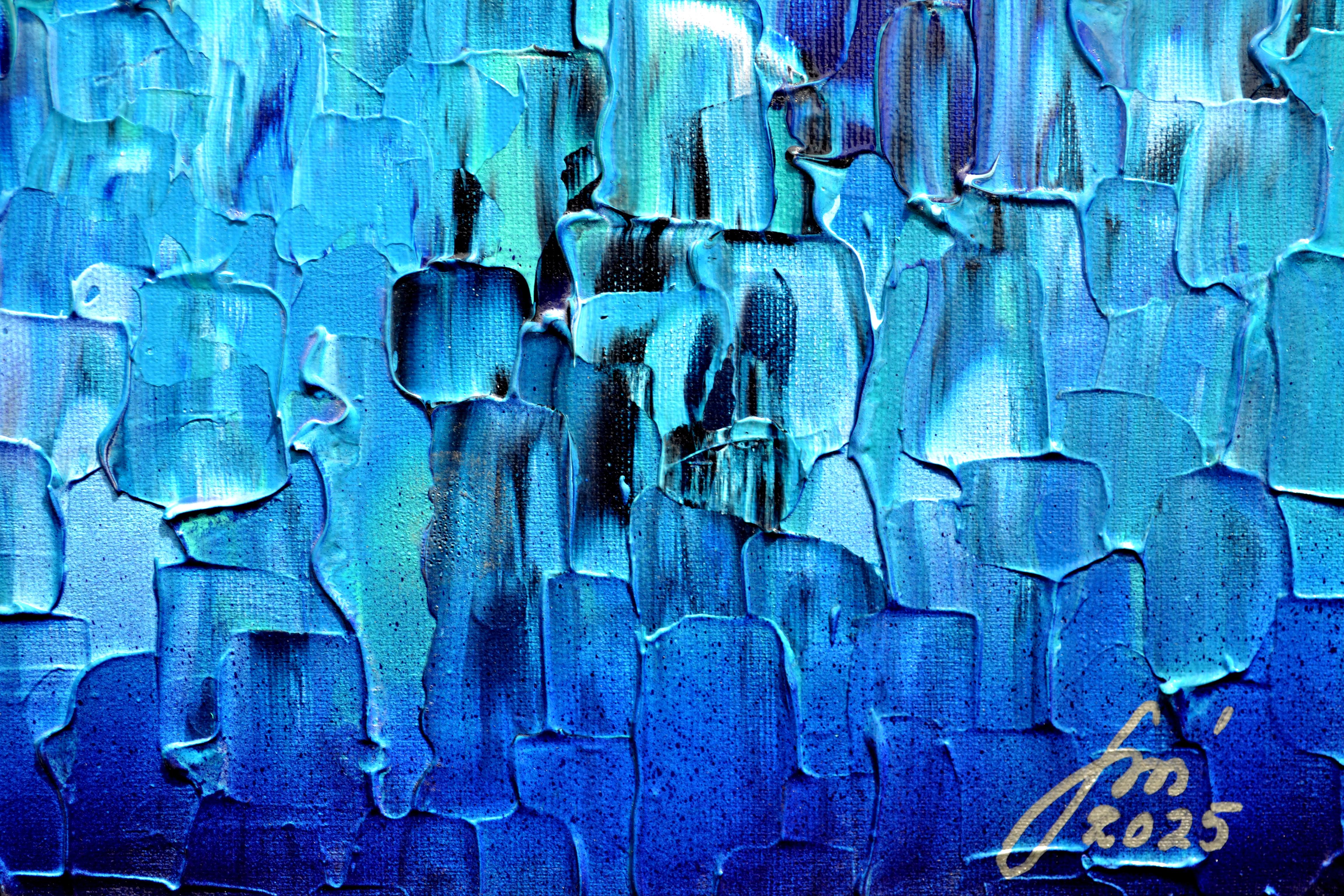 Relief Blue 21 - Large Blue Abstract Relief Pallet Knife Ocean Texture Painting For Sale 4