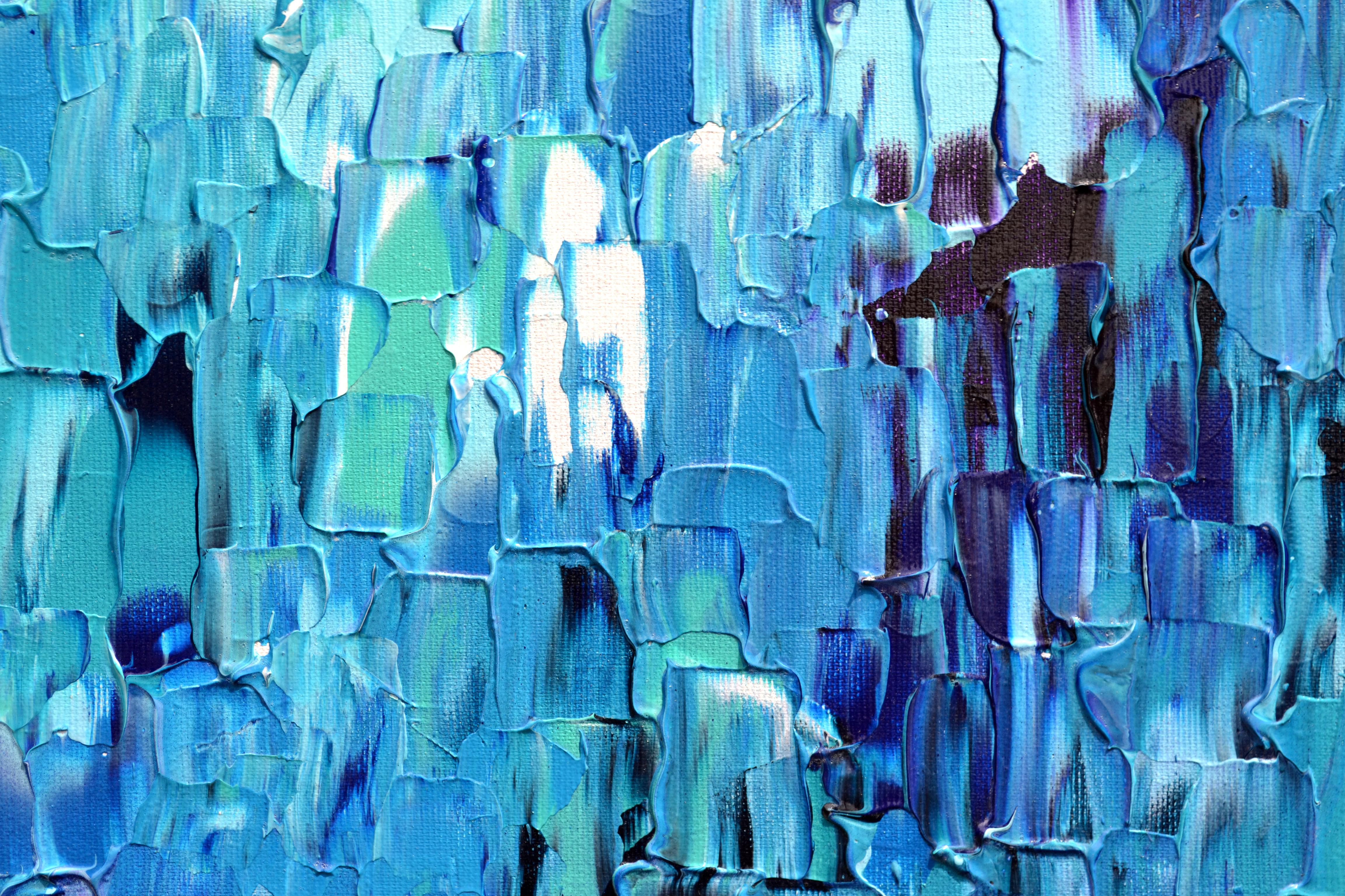 Relief Blue 21 - Large Blue Abstract Relief Pallet Knife Ocean Texture Painting For Sale 5
