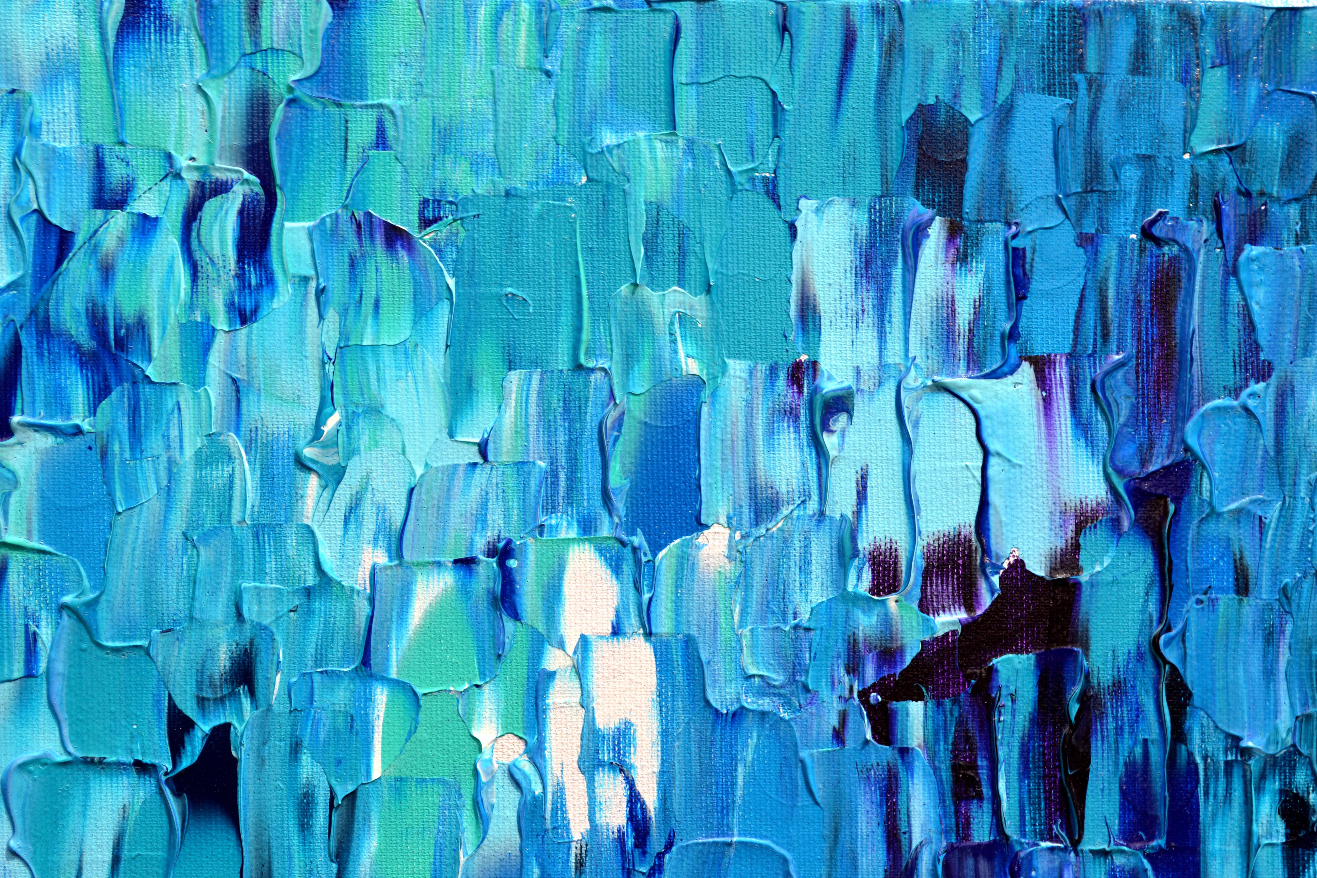 Relief Blue 21 - Large Blue Abstract Relief Pallet Knife Ocean Texture Painting For Sale 6