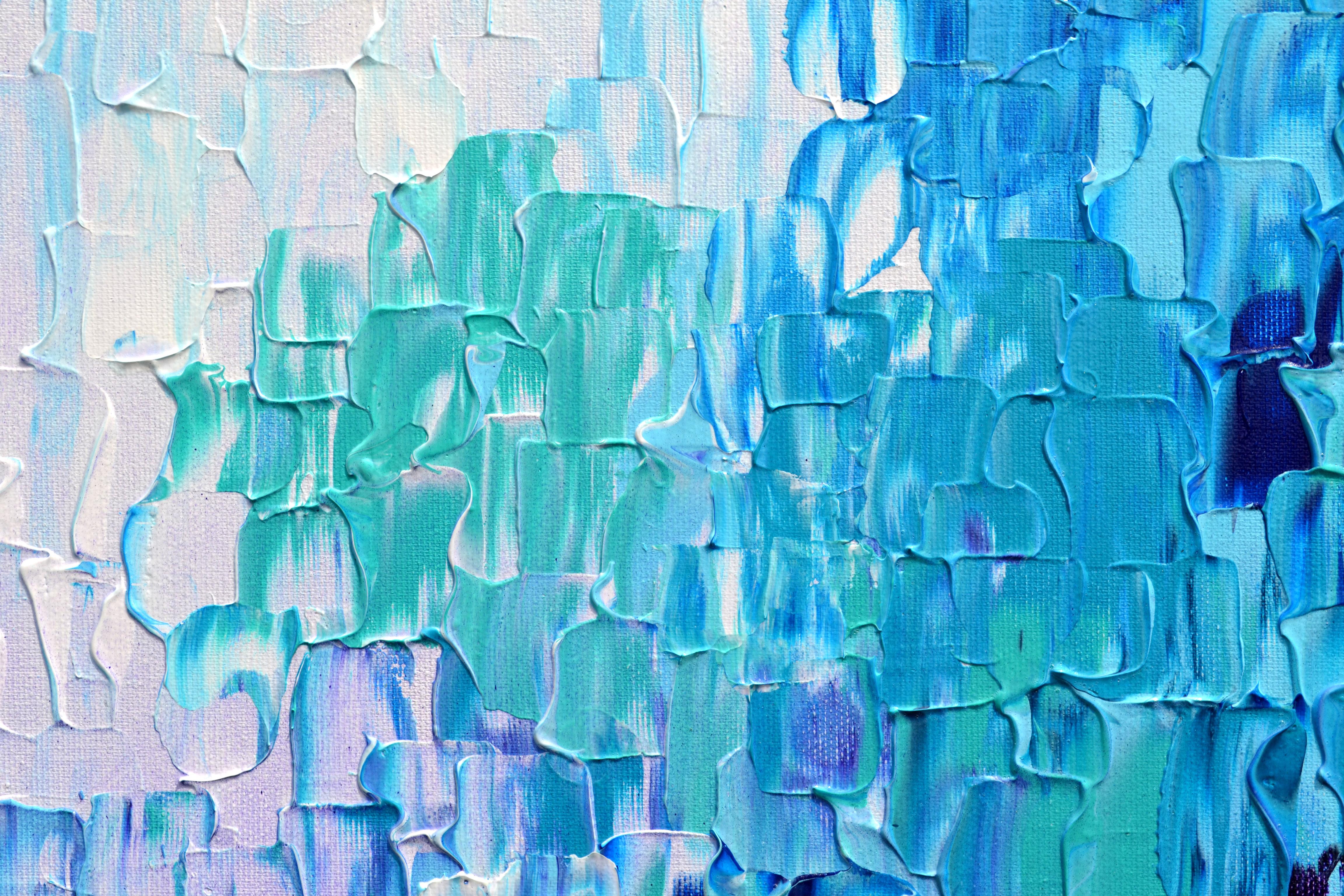 Relief Blue 21 - Large Blue Abstract Relief Pallet Knife Ocean Texture Painting For Sale 7