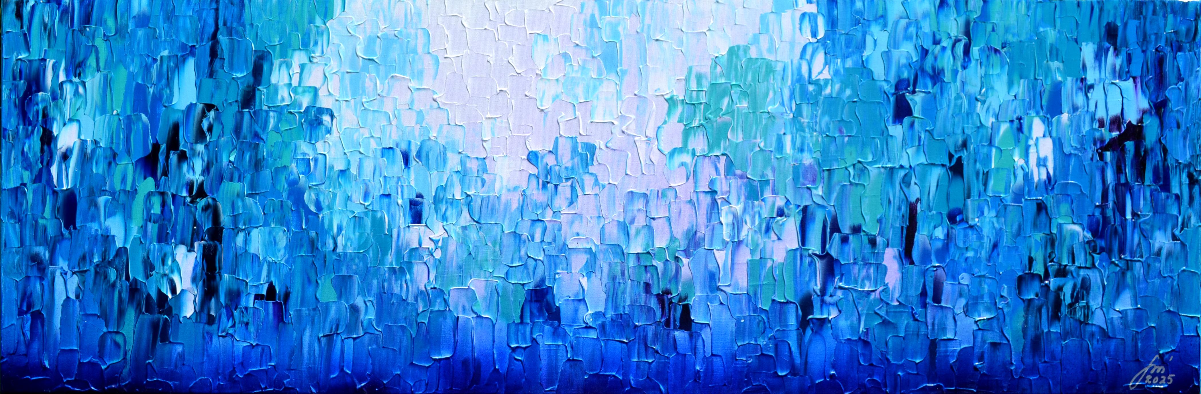 SOOS TIBERIU Interior Painting - Relief Blue 21 - Large Blue Abstract Relief Pallet Knife Ocean Texture Painting
