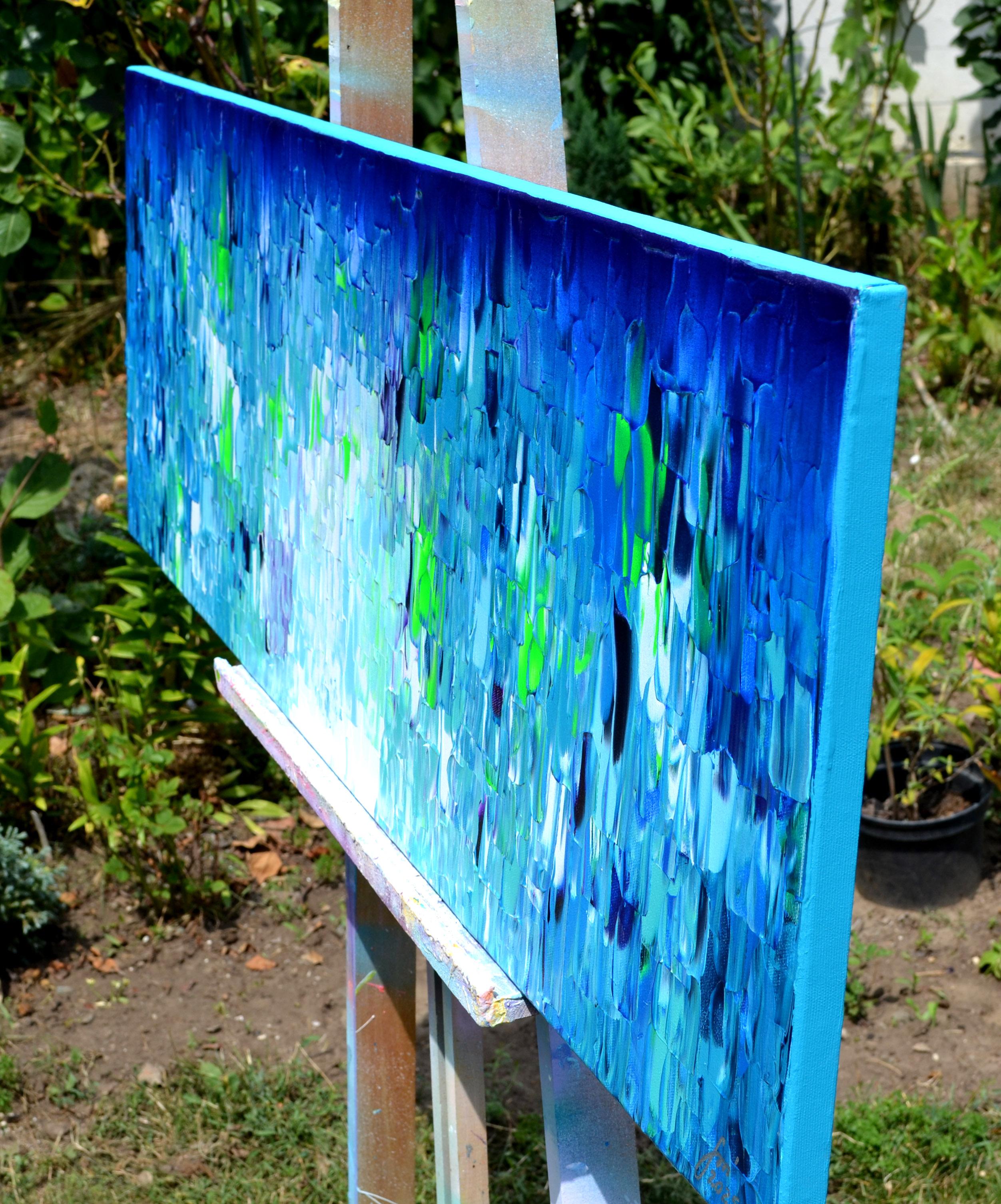 Relief Blue 22 - Large Blue Abstract Relief Pallet Knife Ocean Texture Painting For Sale 11