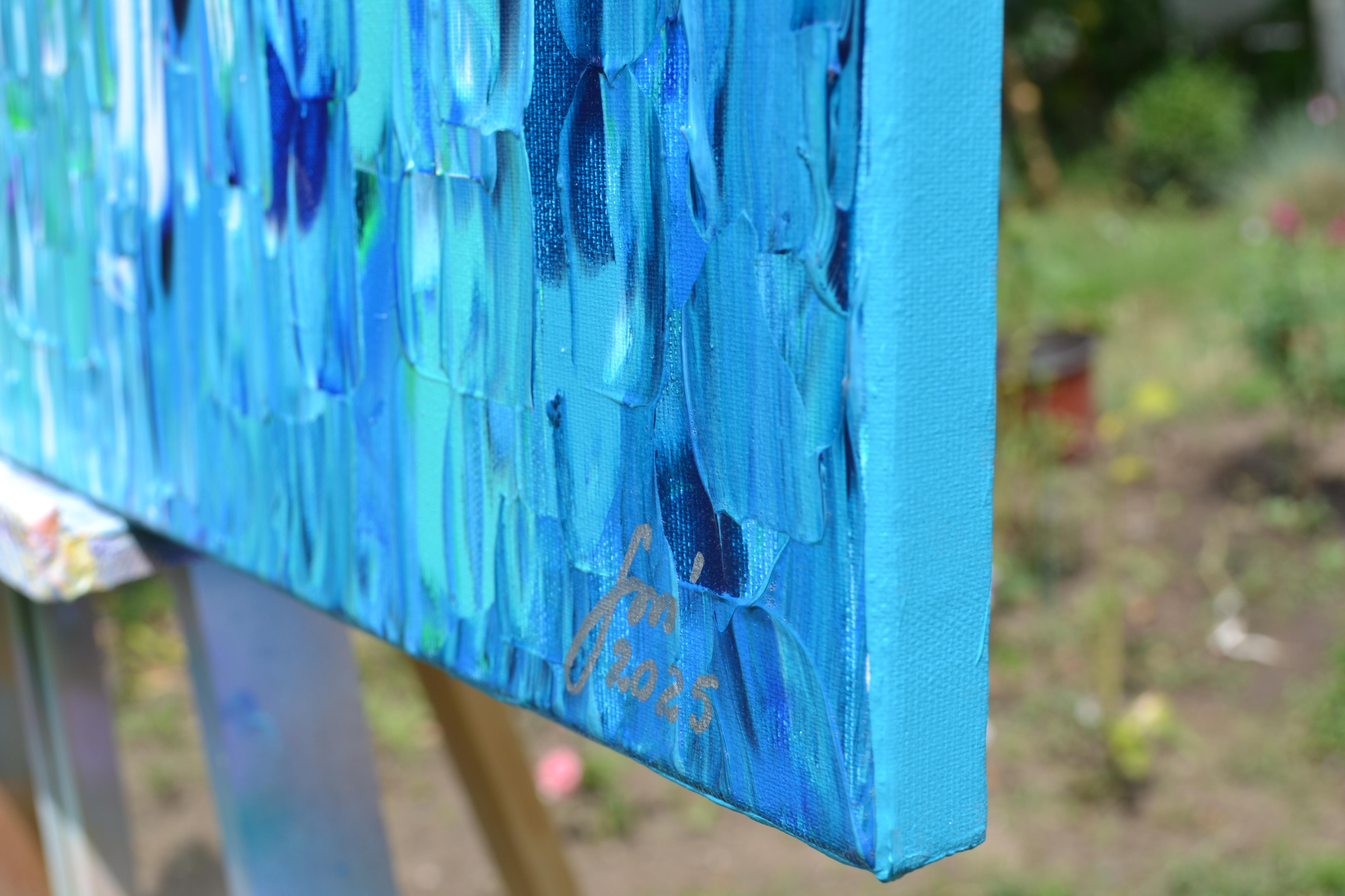 Relief Blue 22 - Large Blue Abstract Relief Pallet Knife Ocean Texture Painting For Sale 12