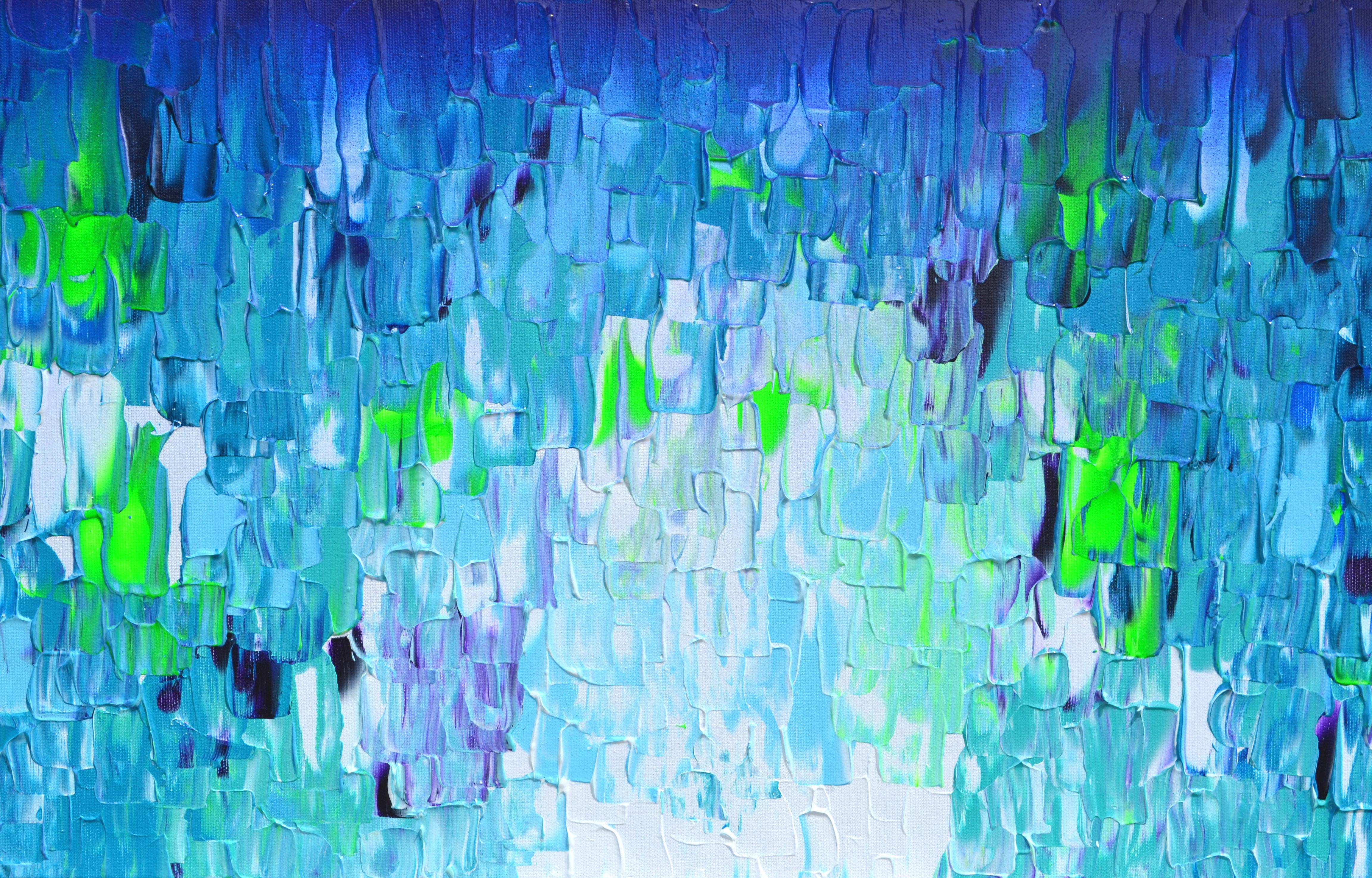 Relief Blue 22 - Large Blue Abstract Relief Pallet Knife Ocean Texture Painting For Sale 1