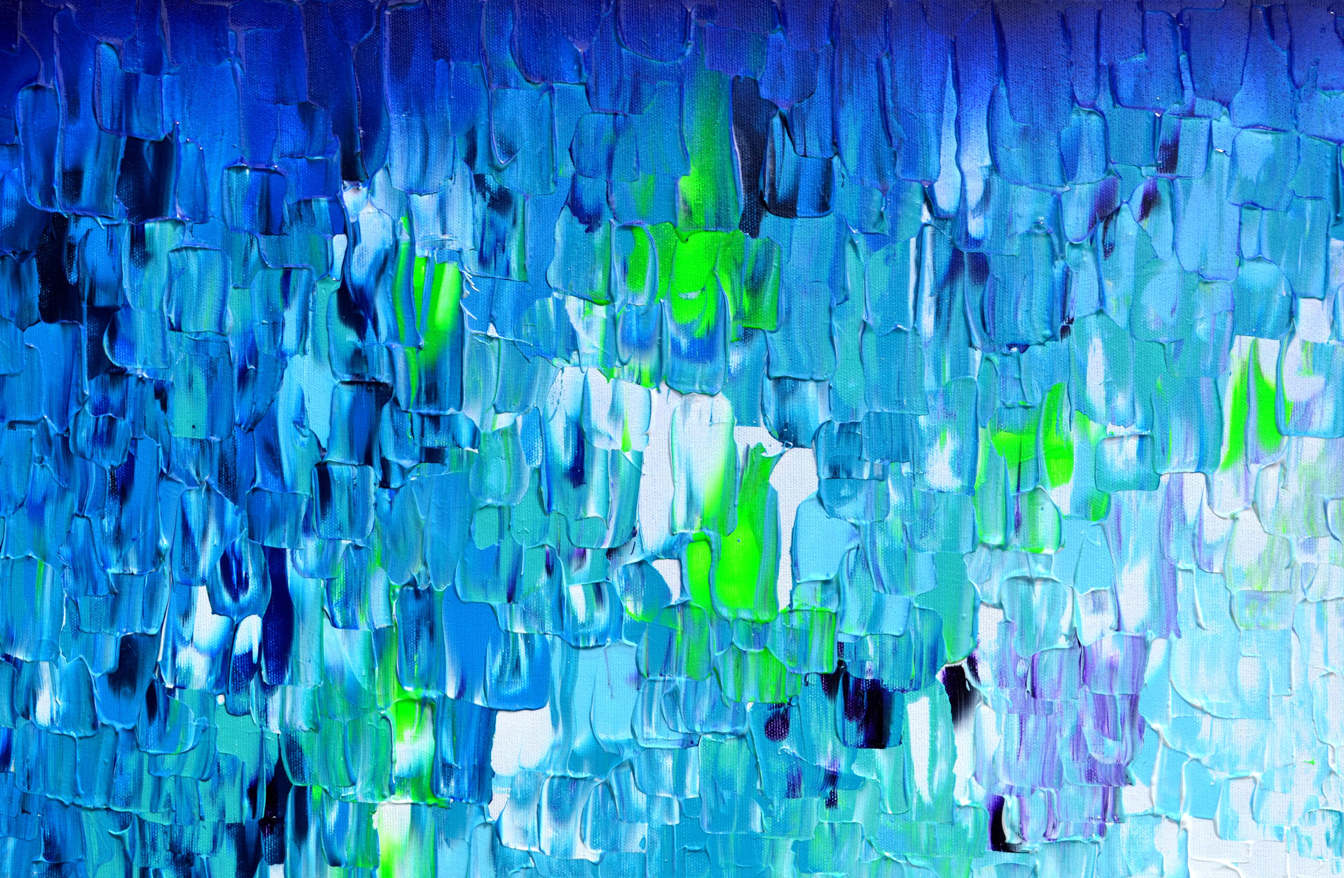 Relief Blue 22 - Large Blue Abstract Relief Pallet Knife Ocean Texture Painting For Sale 2