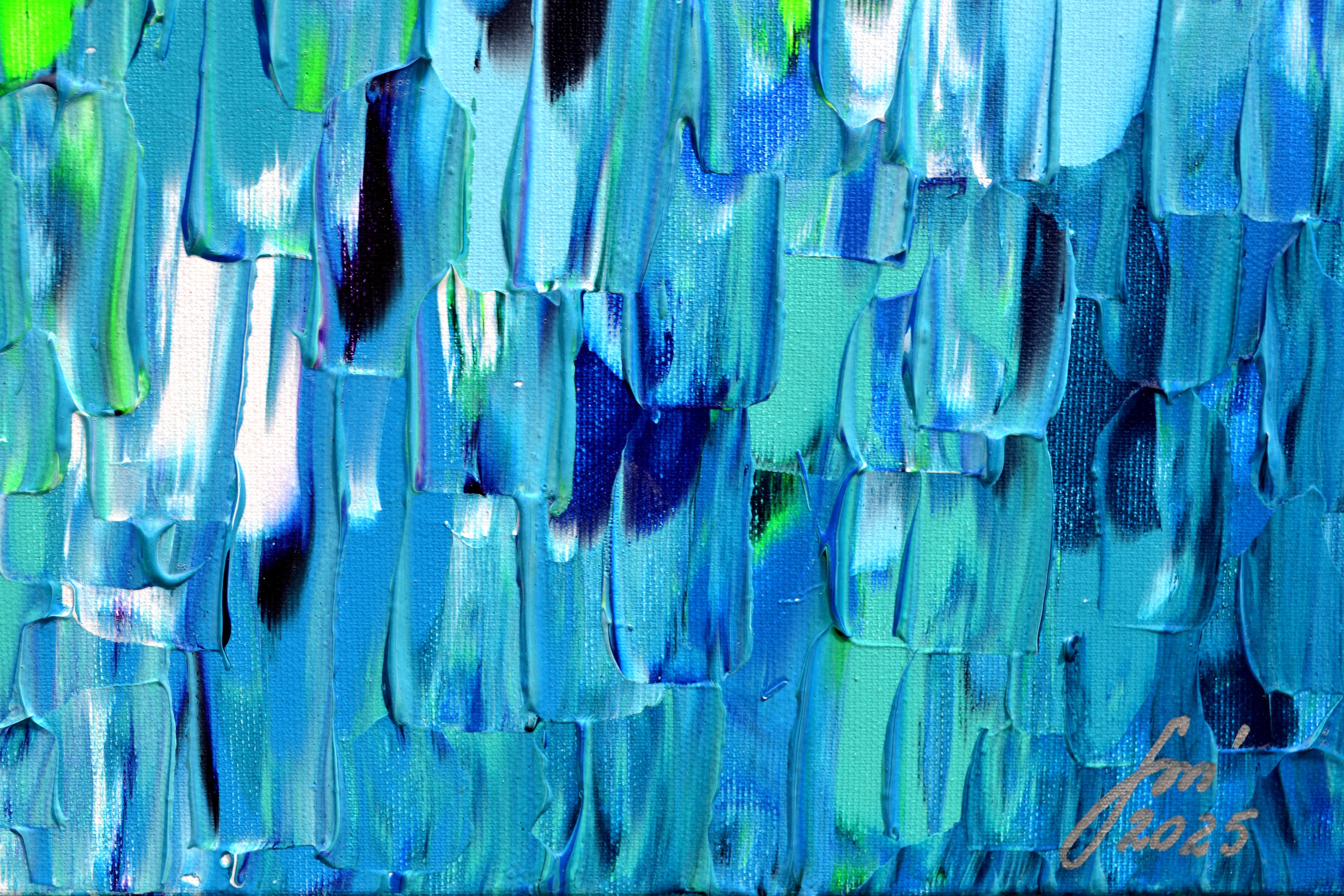 Relief Blue 22 - Large Blue Abstract Relief Pallet Knife Ocean Texture Painting For Sale 4