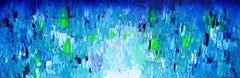 Couteau à palette bleu abstrait en relief 22 - Grande peinture texturée océanique