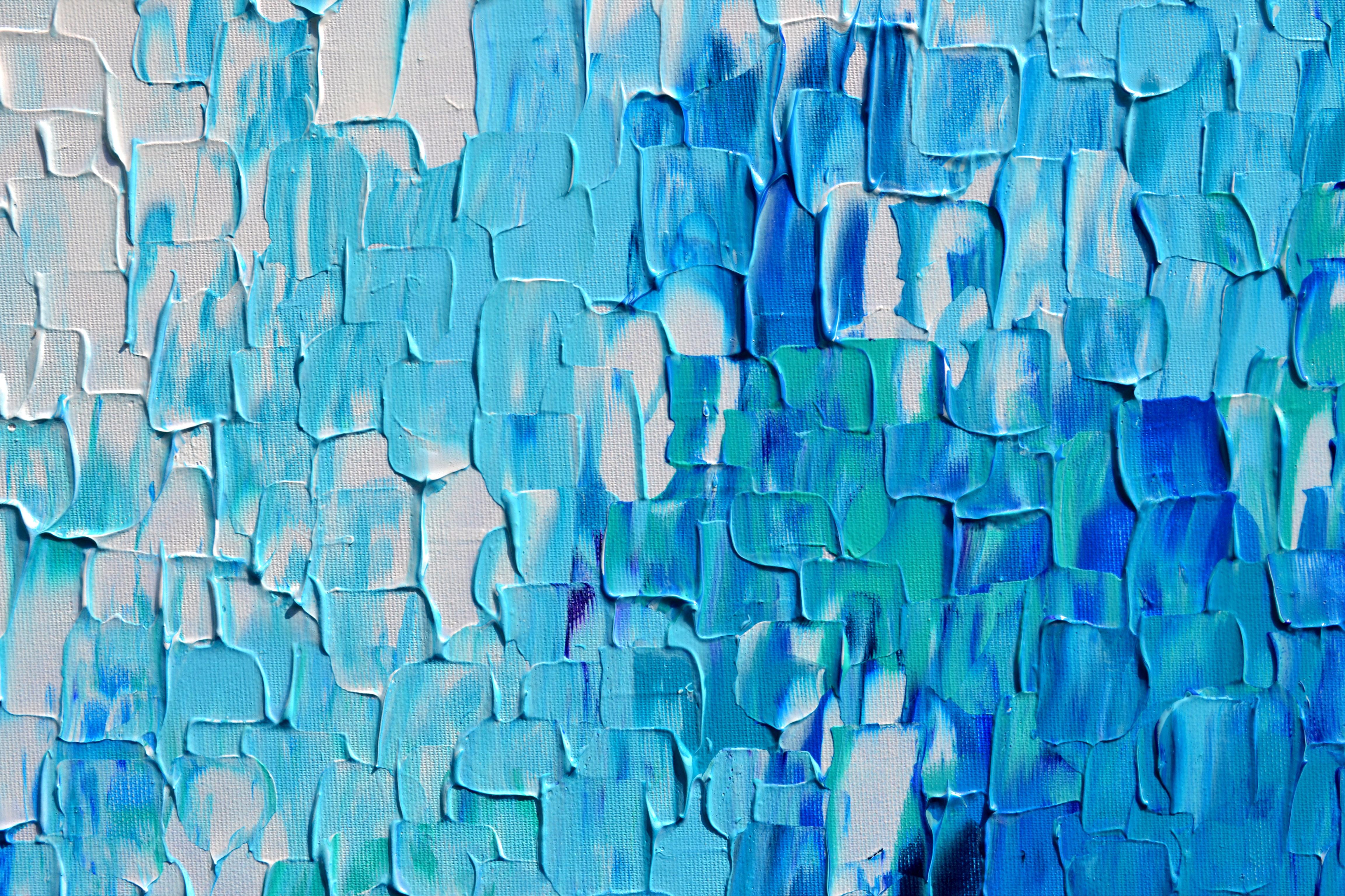 Relief Blau 23 - Großes blaues abstraktes Relief Pallet-Messer Ozean Textur Gemälde im Angebot 7
