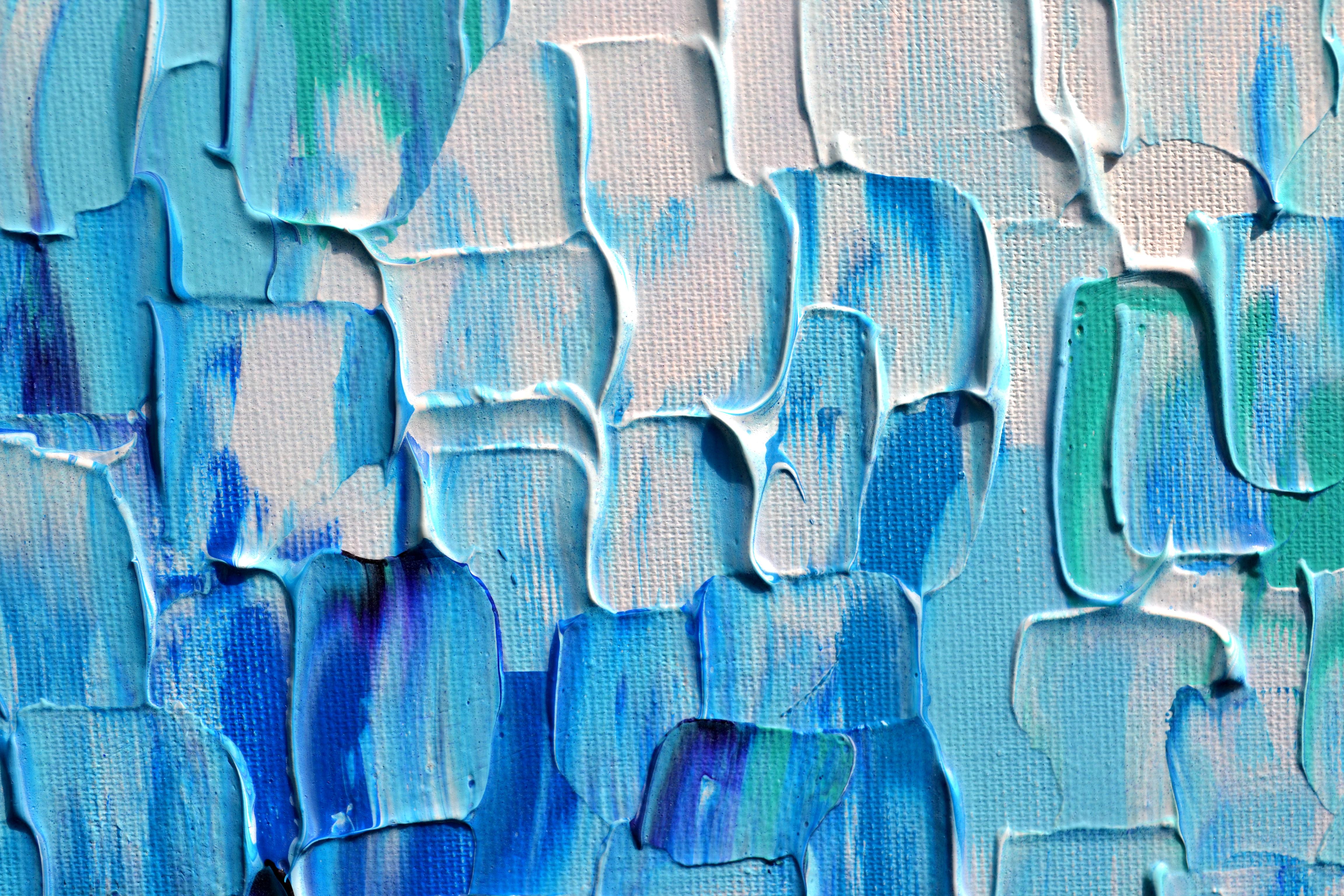 Relief Blau 23 - Großes blaues abstraktes Relief Pallet-Messer Ozean Textur Gemälde im Angebot 9