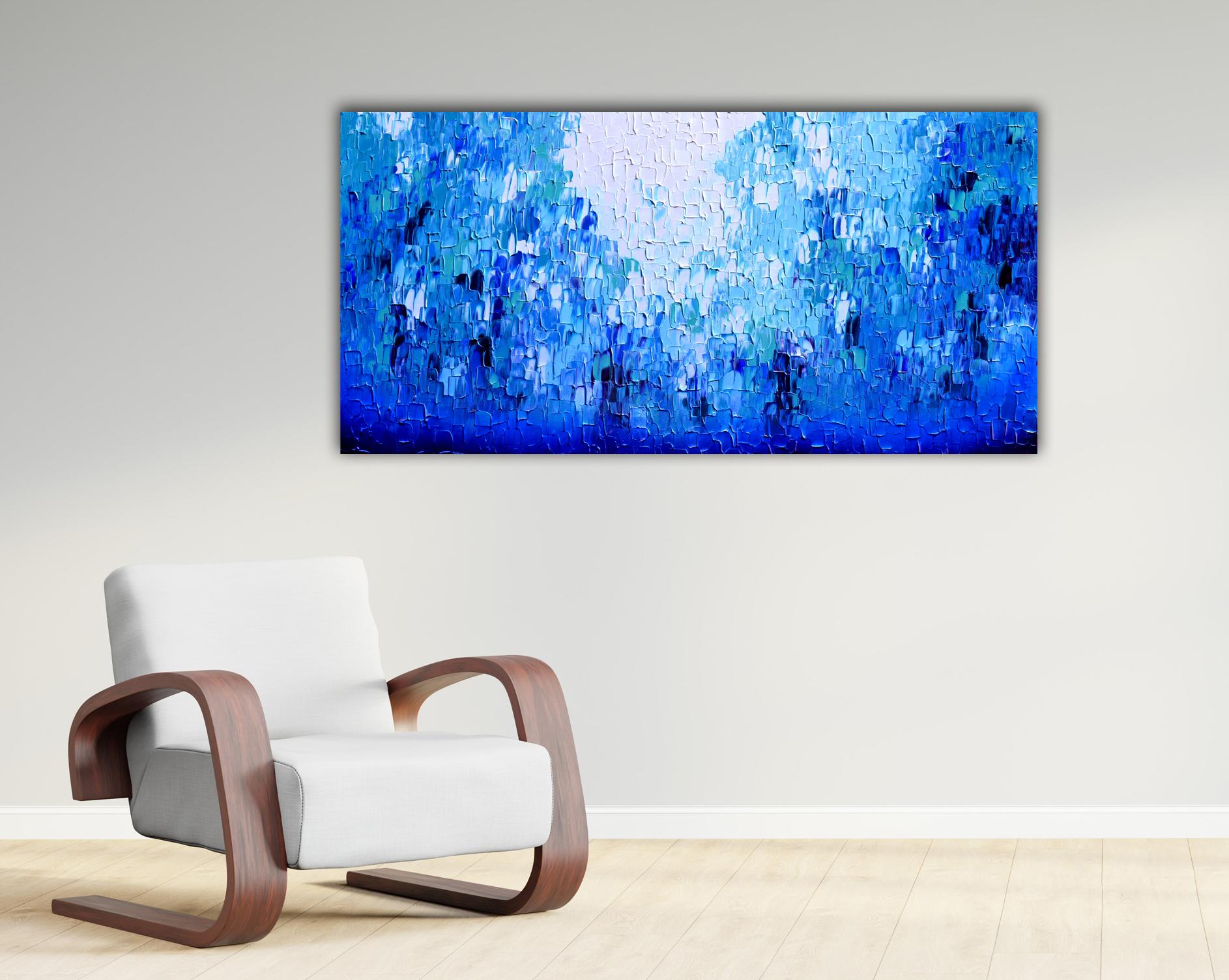 Relief Blau 23 - Großes blaues abstraktes Relief Pallet-Messer Ozean Textur Gemälde – Painting von SOOS TIBERIU