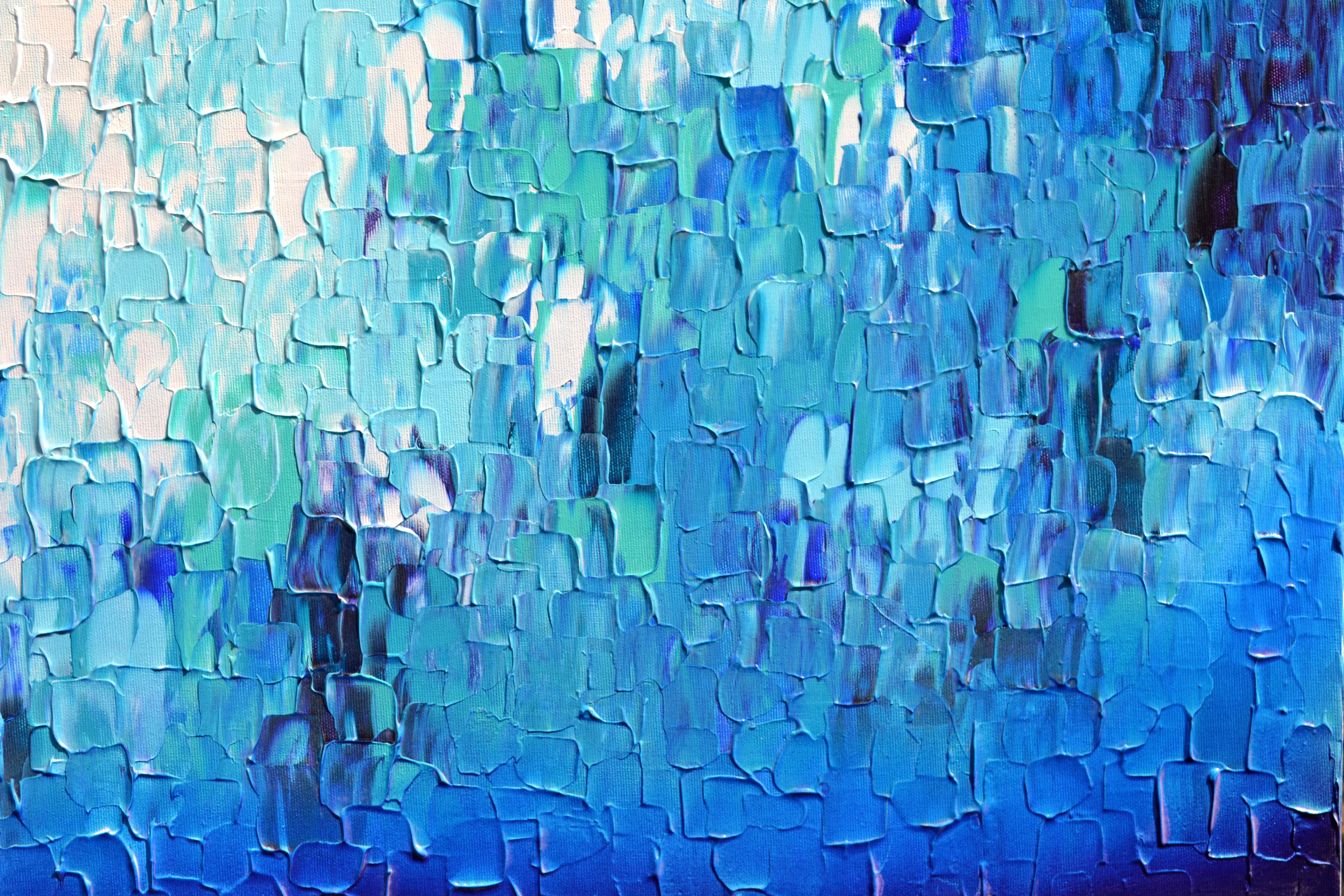Relief Blau 23 - Großes blaues abstraktes Relief Pallet-Messer Ozean Textur Gemälde im Angebot 1