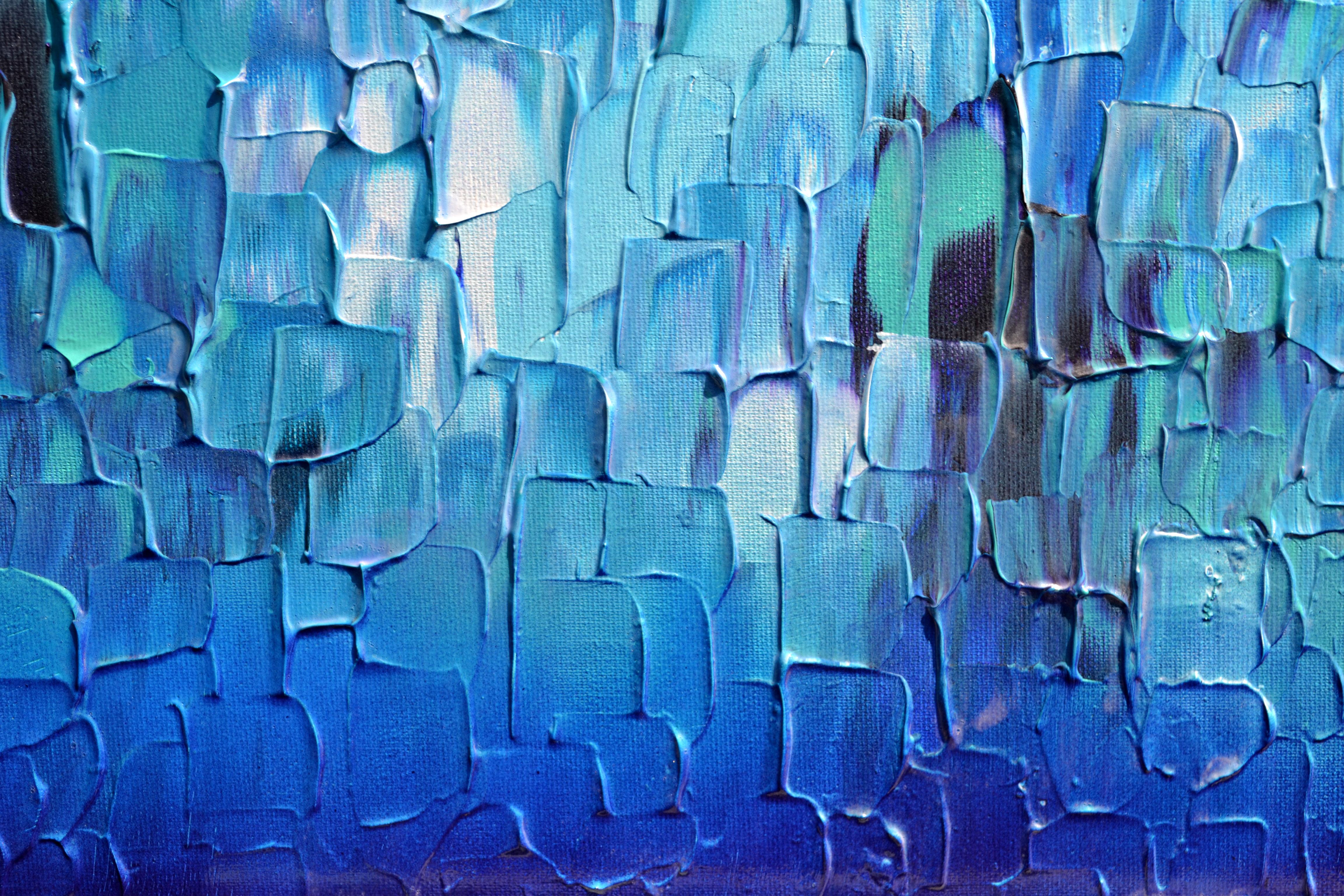 Relief Blau 23 - Großes blaues abstraktes Relief Pallet-Messer Ozean Textur Gemälde im Angebot 5