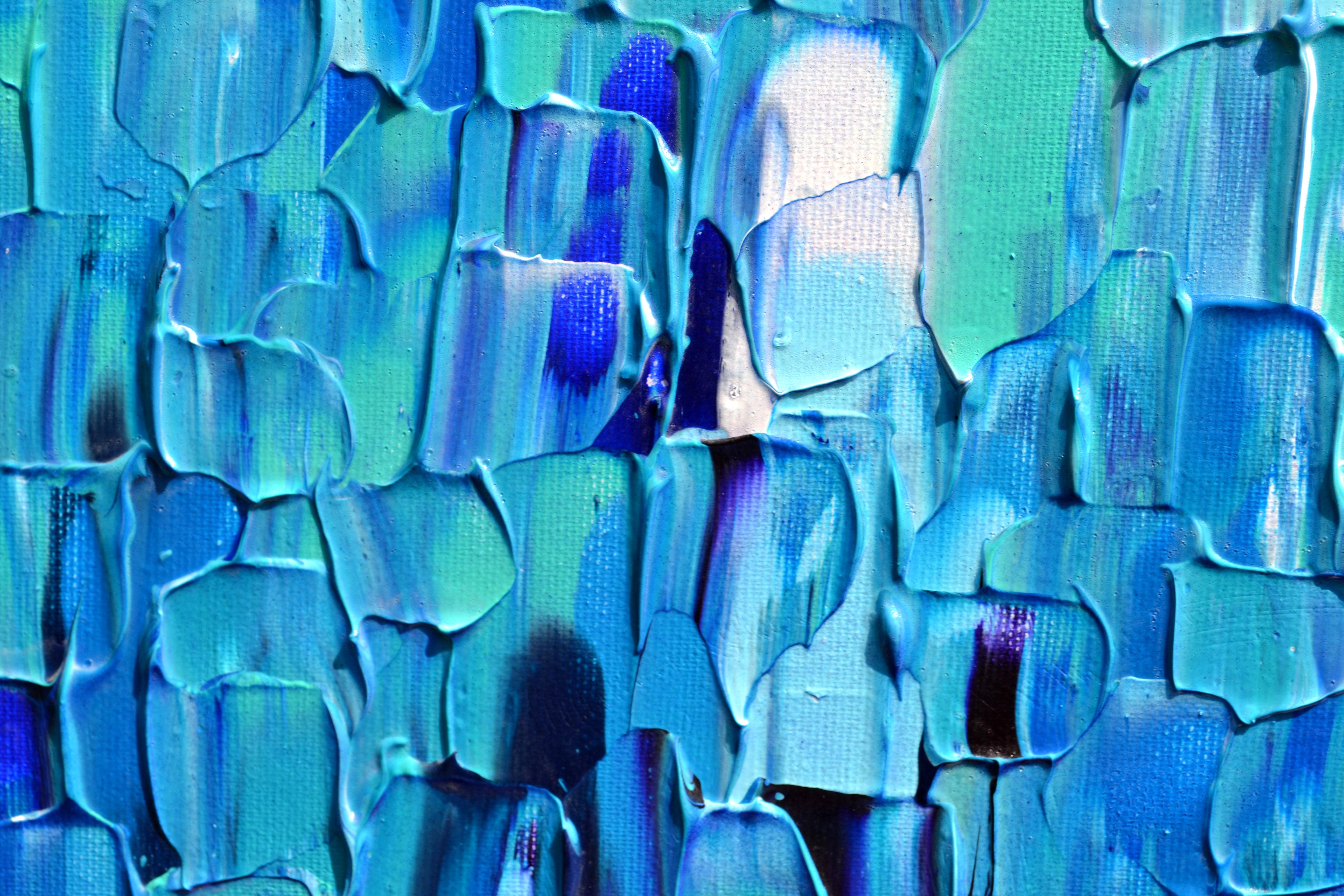 Couteau à palette bleu abstrait en relief 24 - Grande peinture texturée océanique en vente 6
