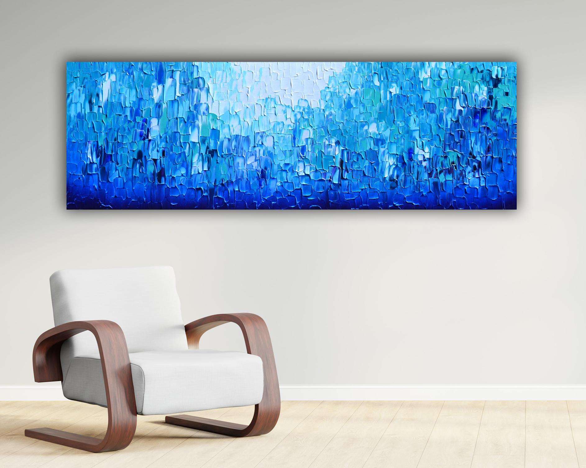 Couteau à palette bleu abstrait en relief 24 - Grande peinture texturée océanique - Painting de SOOS TIBERIU
