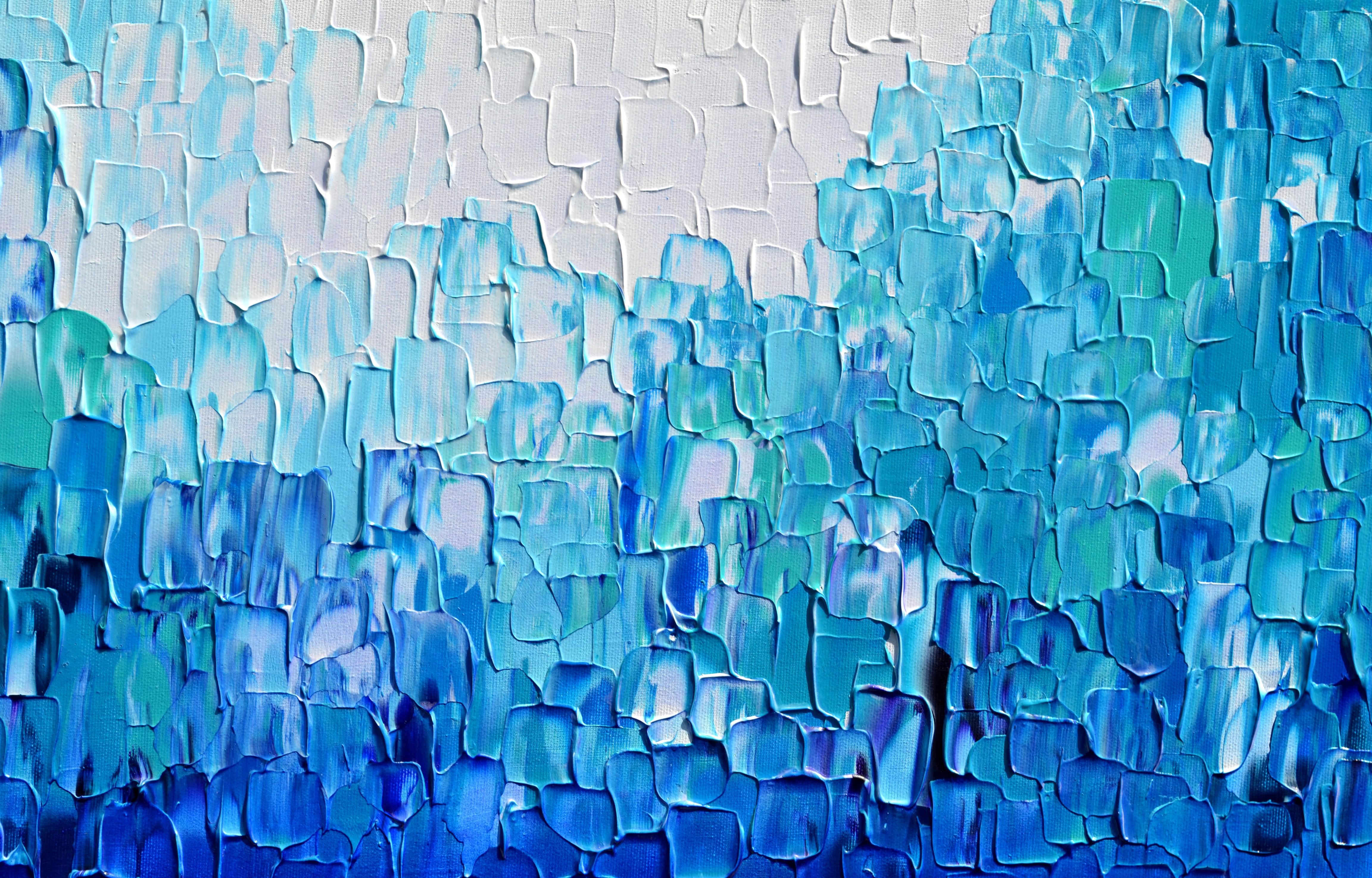 Couteau à palette bleu abstrait en relief 24 - Grande peinture texturée océanique - Abstrait Painting par SOOS TIBERIU