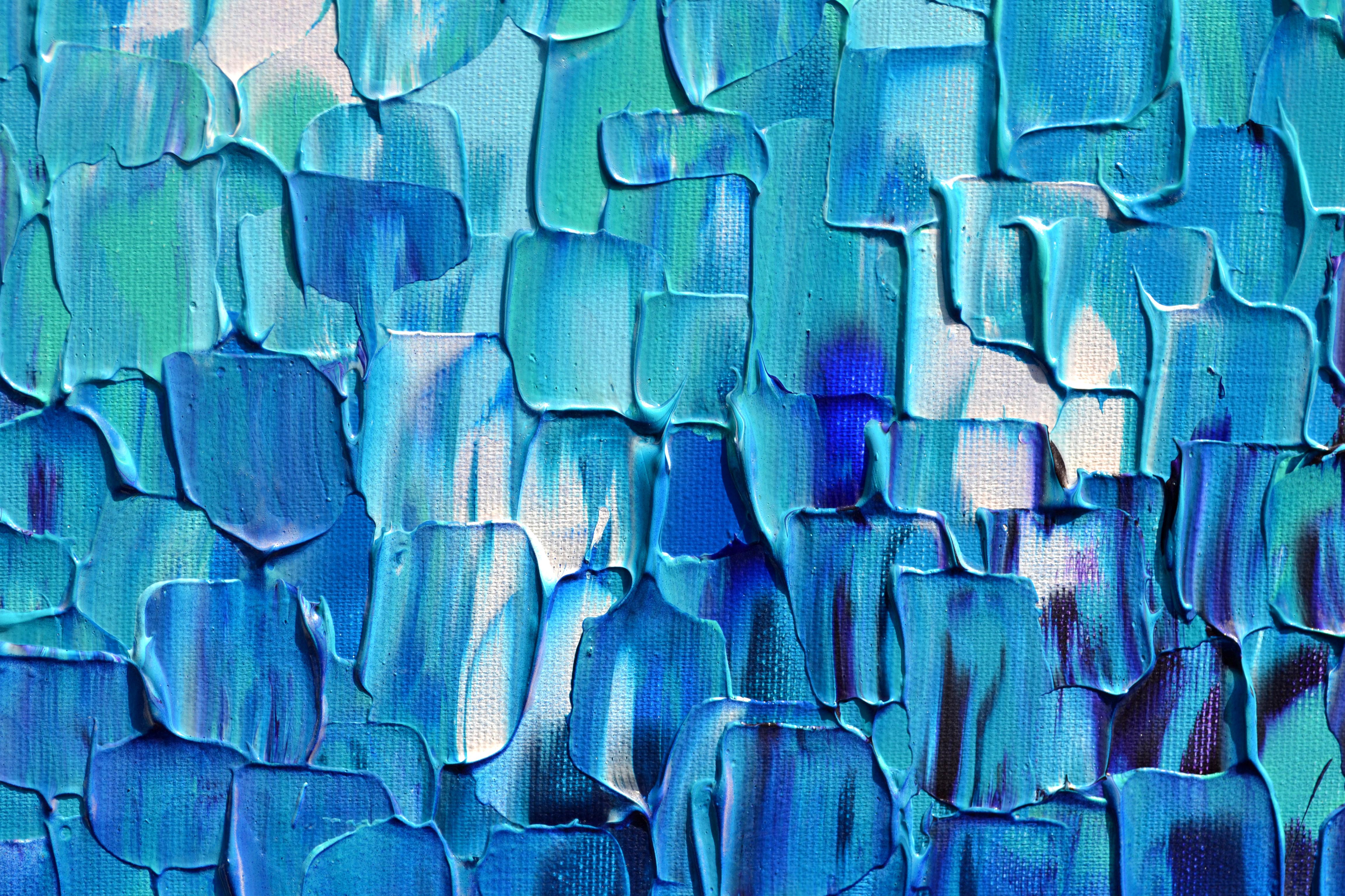 Couteau à palette bleu abstrait en relief 24 - Grande peinture texturée océanique en vente 3
