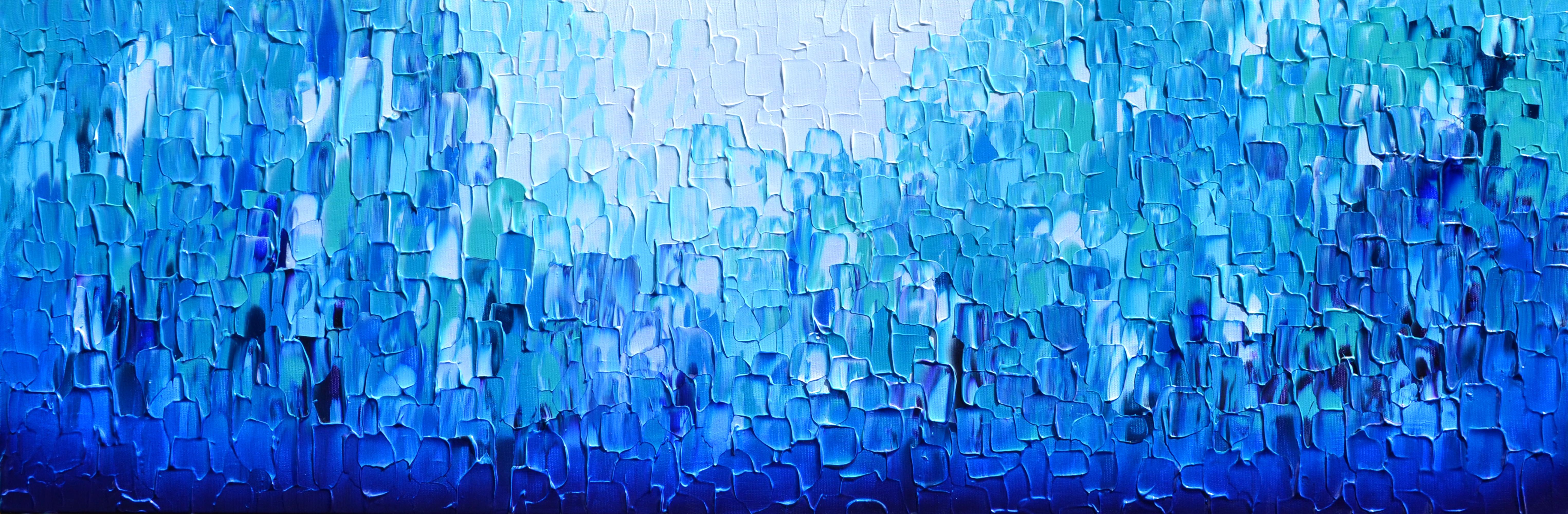 Abstract Painting SOOS TIBERIU - Couteau à palette bleu abstrait en relief 24 - Grande peinture texturée océanique