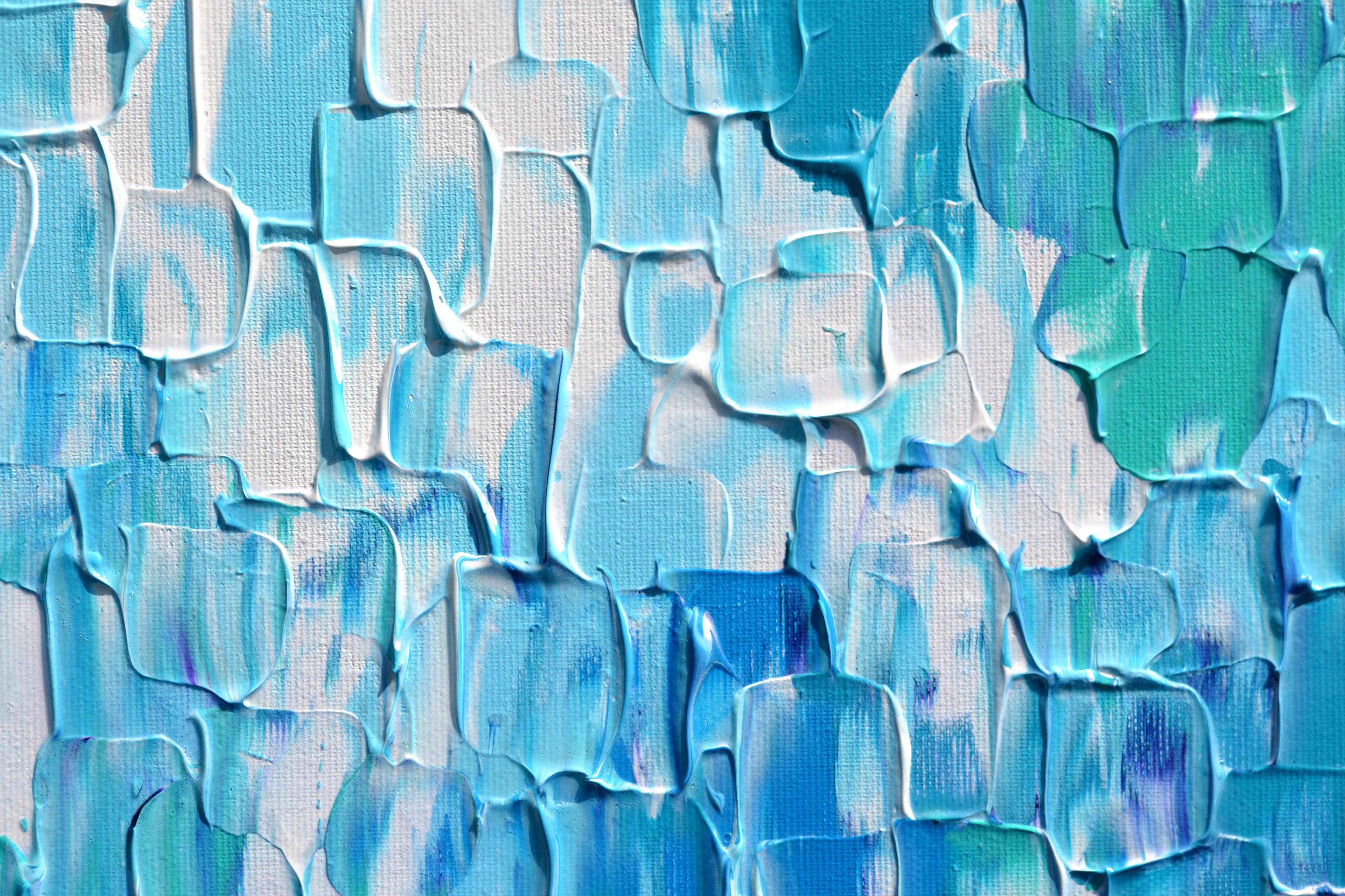Couteau à palette bleu abstrait en relief 25 - Grande peinture texturée océanique en vente 5