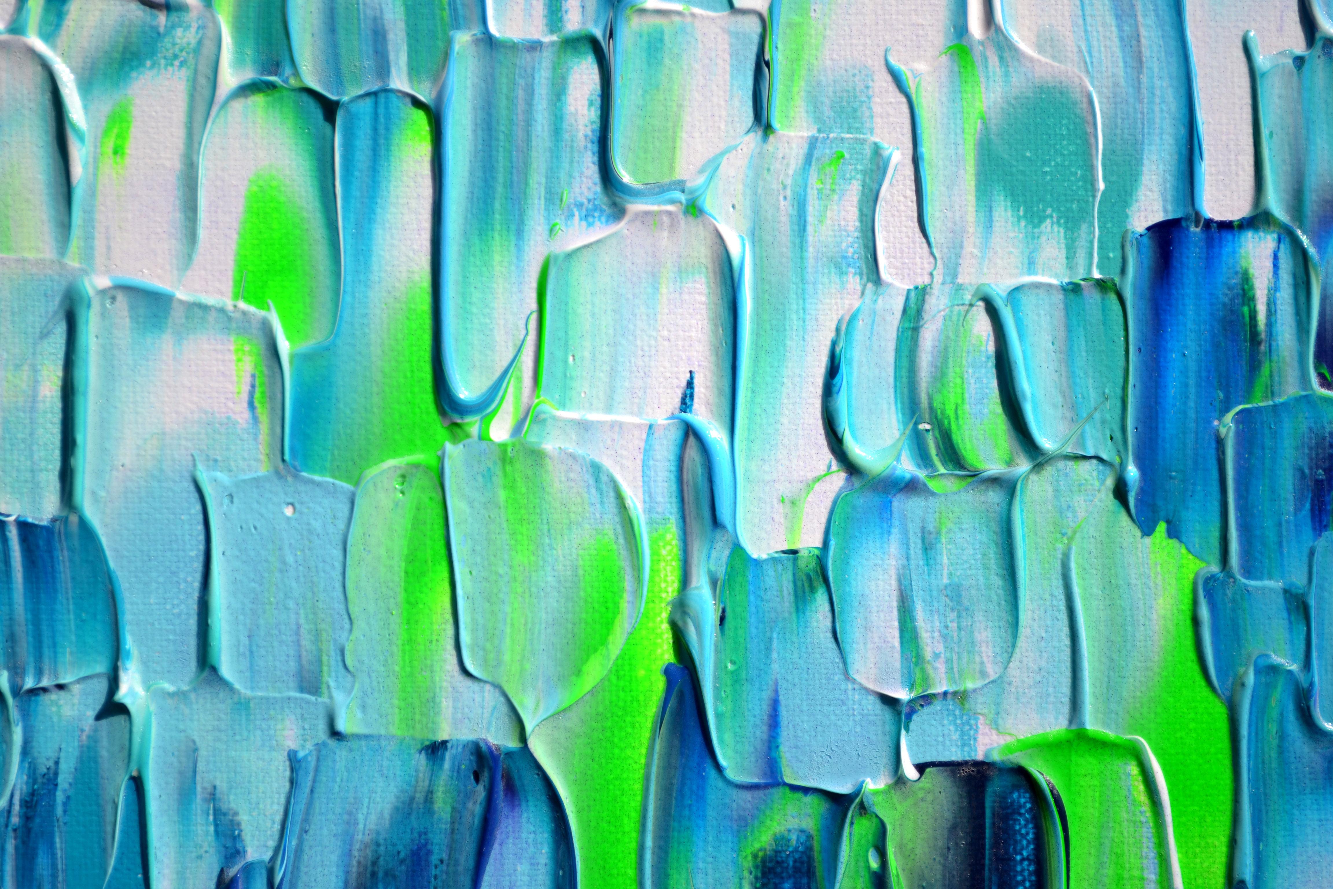 Relief Blue 26 - Large Blue Abstract Relief Pallet Knife Ocean Texture Painting For Sale 8