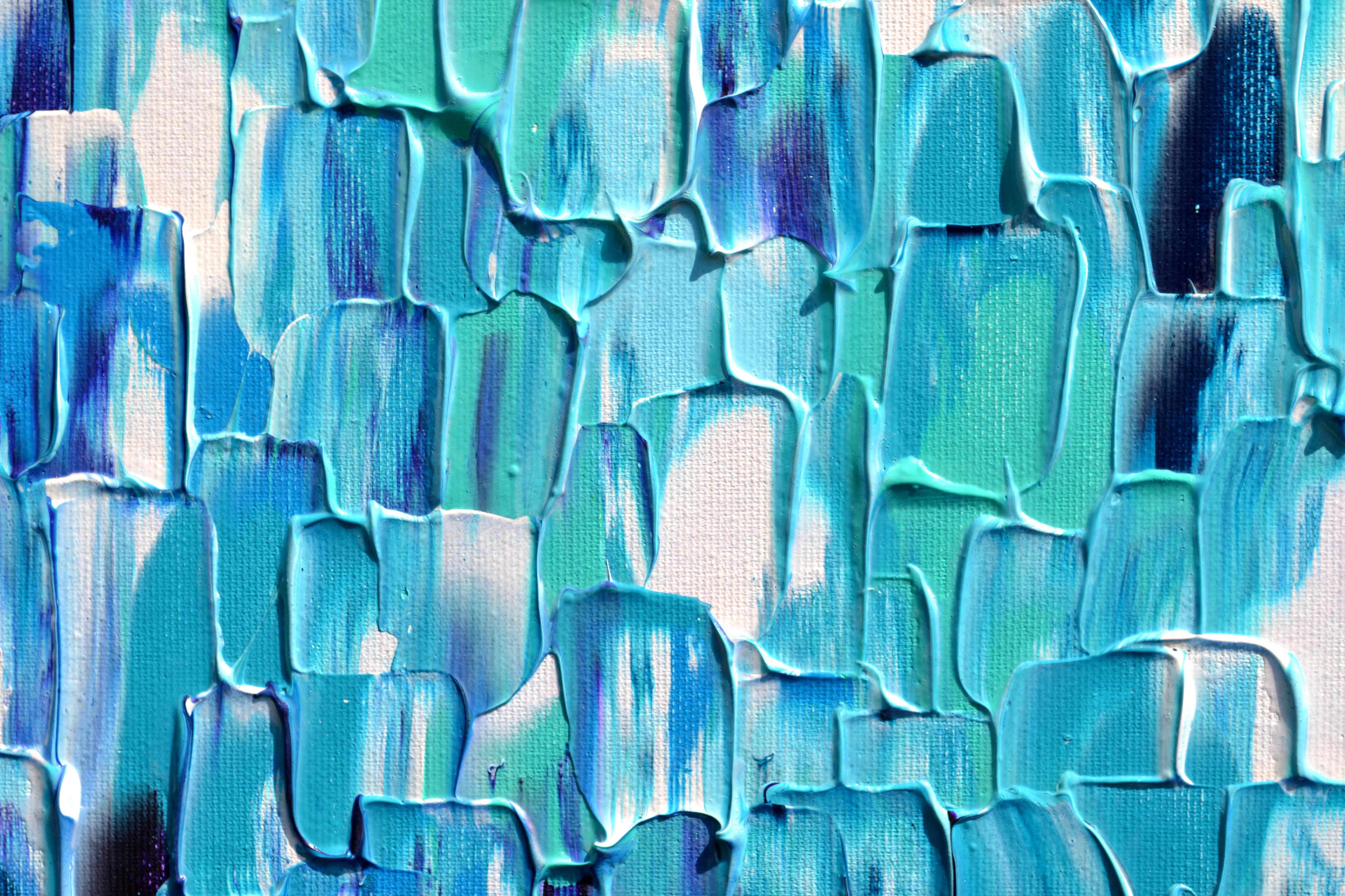 Couteau à palette bleu abstrait en relief 25 - Grande peinture texturée océanique en vente 6