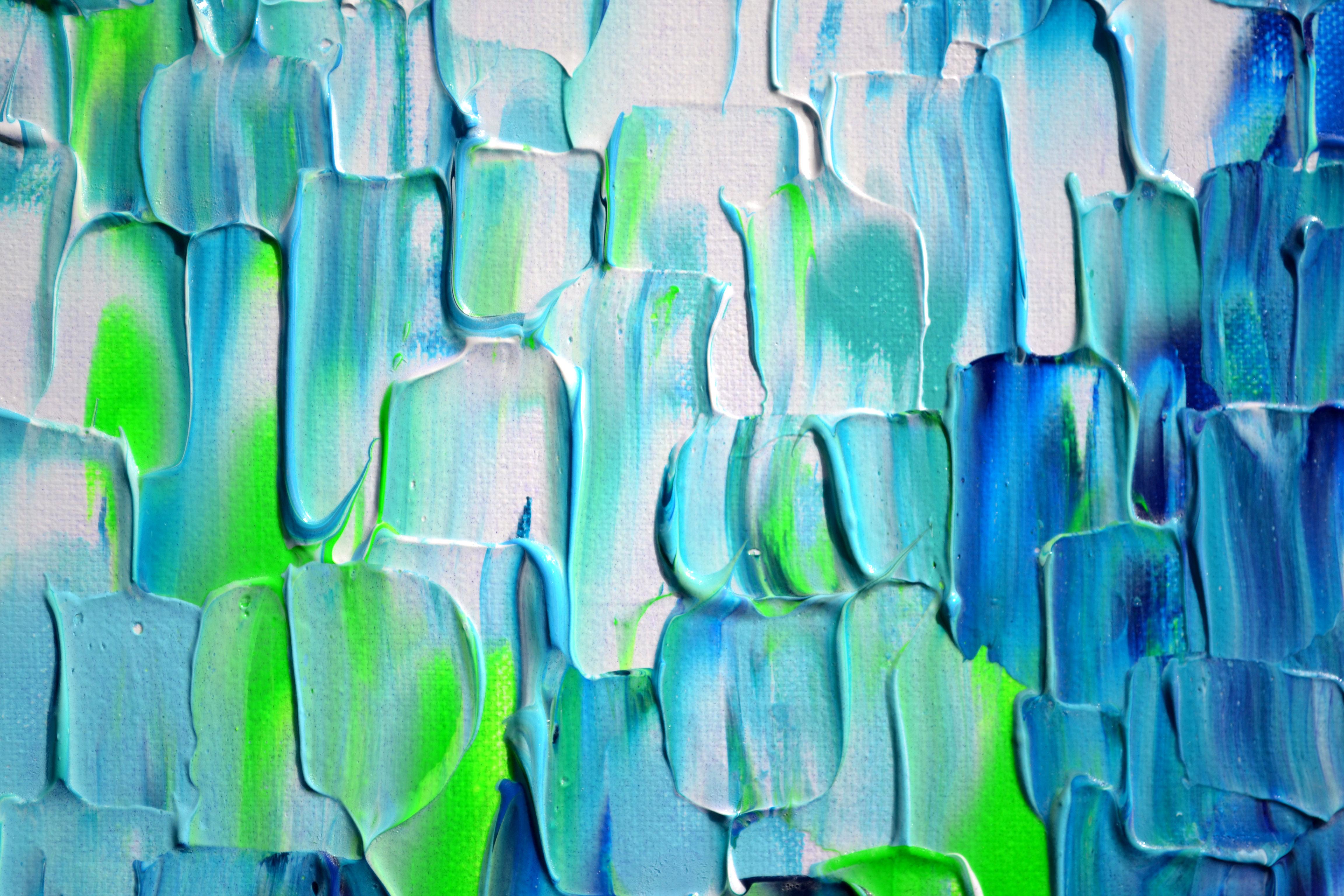 Relief Blue 26 - Large Blue Abstract Relief Pallet Knife Ocean Texture Painting For Sale 9