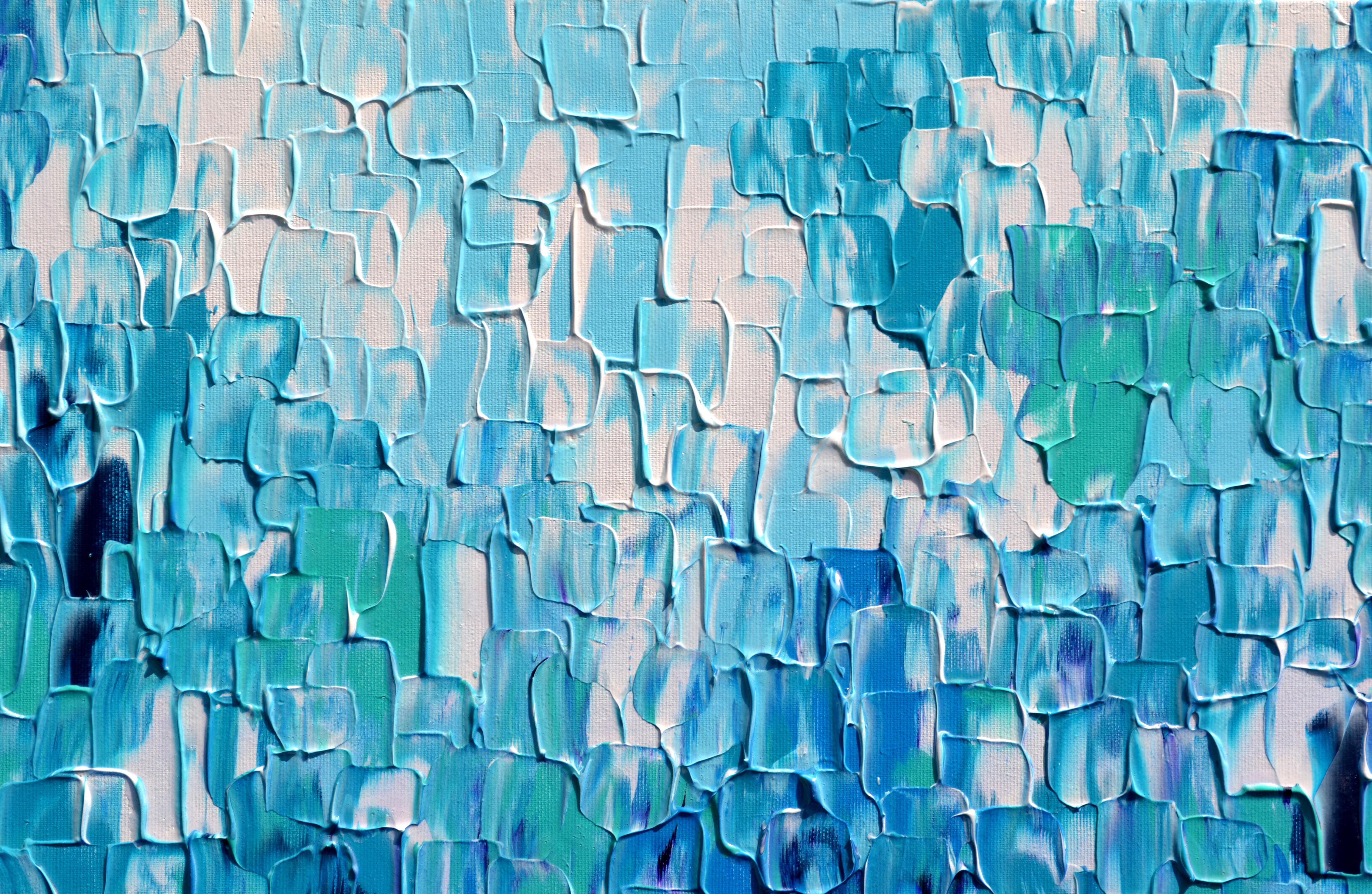 Couteau à palette bleu abstrait en relief 25 - Grande peinture texturée océanique - Abstrait Painting par SOOS TIBERIU