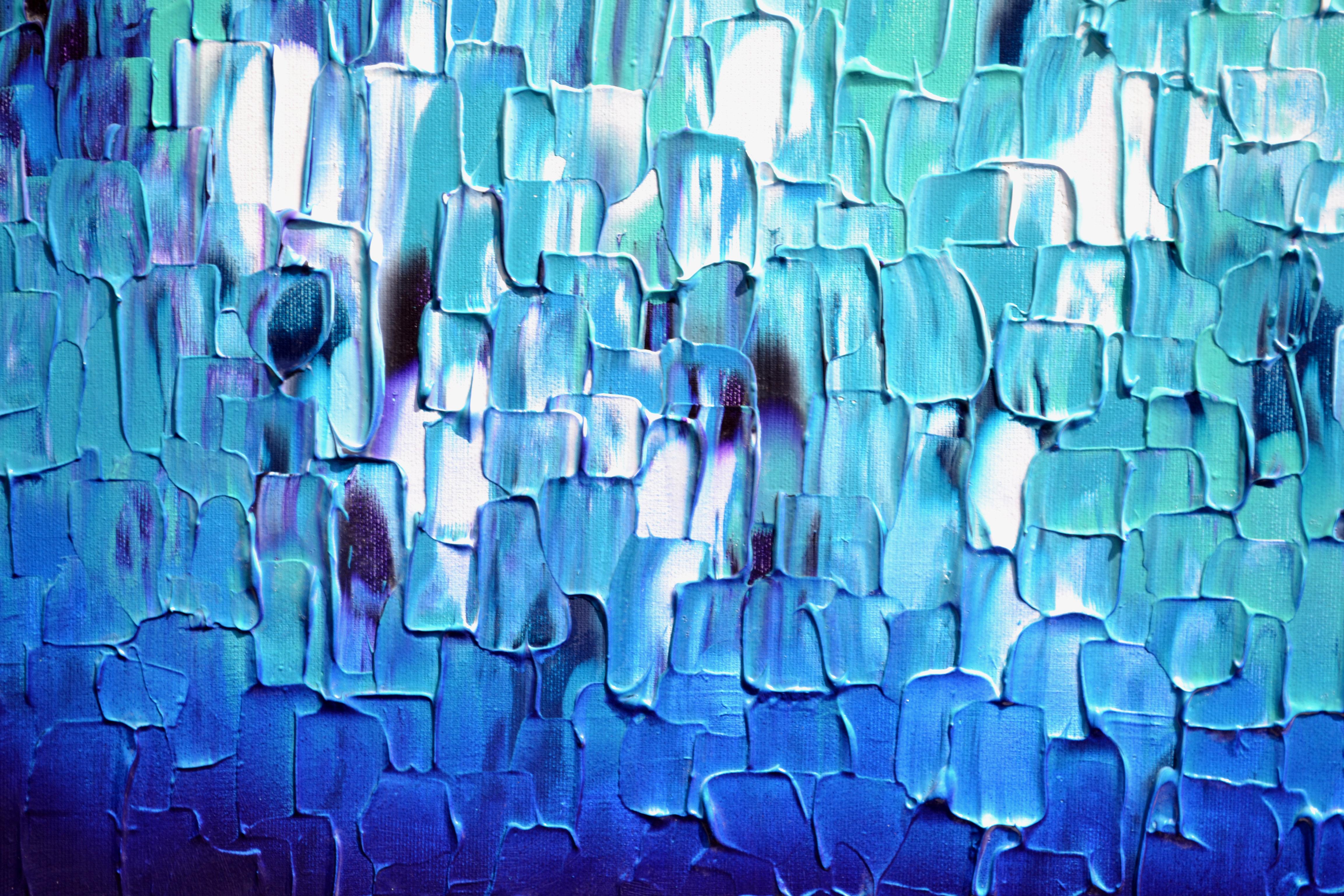 Couteau à palette bleu abstrait en relief 25 - Grande peinture texturée océanique - Bleu Abstract Painting par SOOS TIBERIU