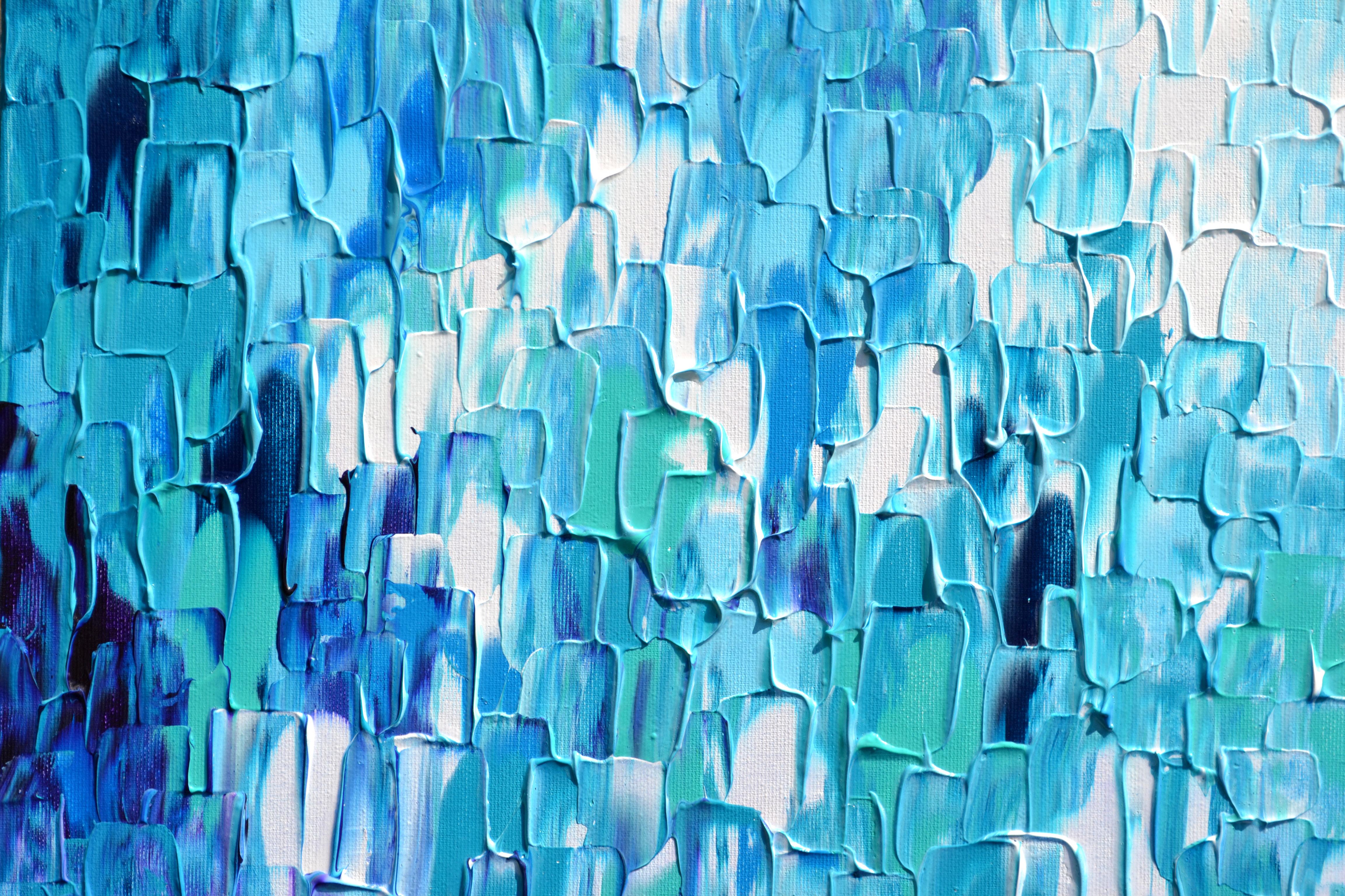 Prêt à être suspendu avec les bords peints ! Peinture abstraite originale
La technique : toile lourde tendue sur châssis en bois renforcé et pigments acryliques professionnels superposés au couteau à palette. À la fin, il a été recouvert d'une